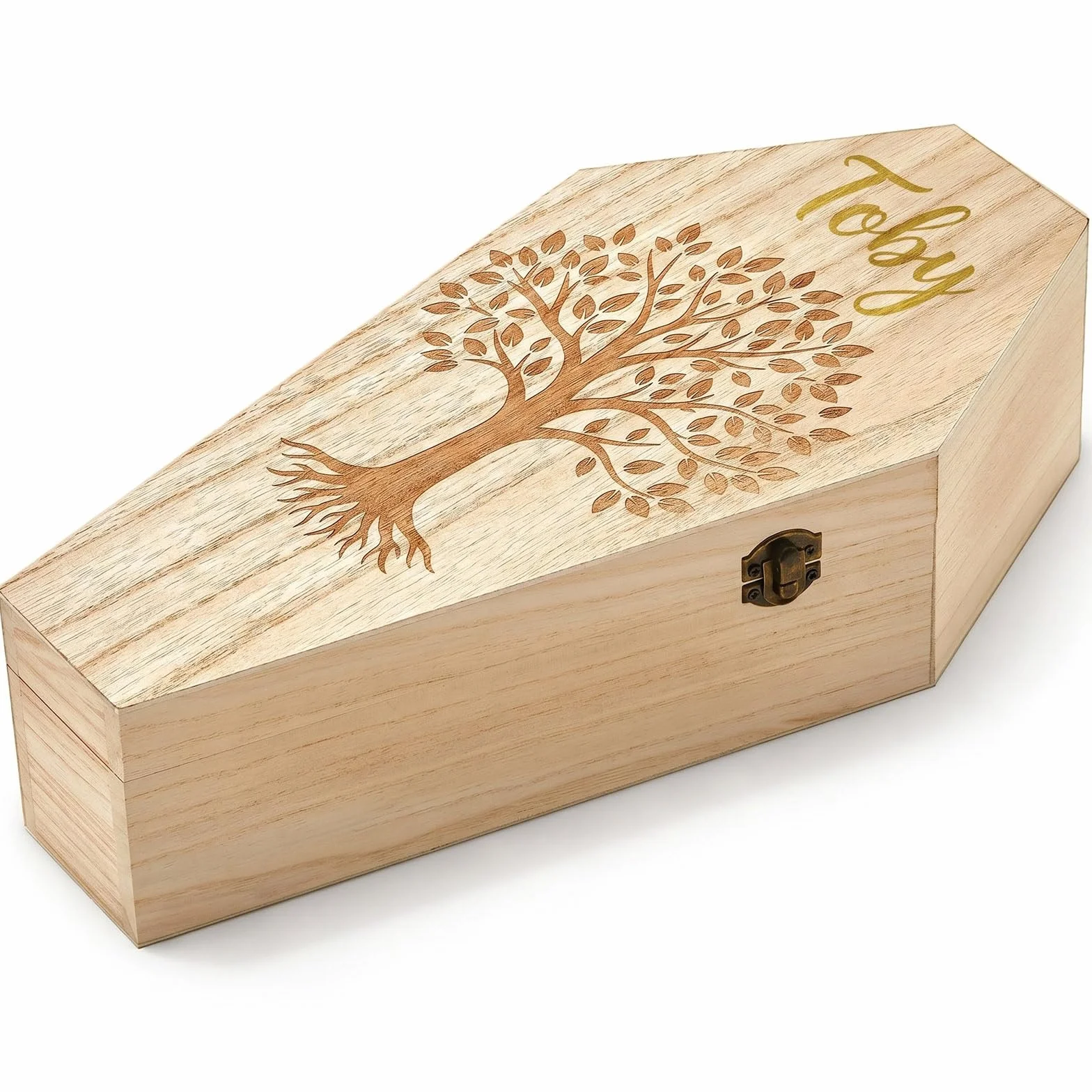 Jetec Cercueil Animaux Bois 37,5x16,5x7cm Gravure Arbre de Vie Marqueur Doré Hommage Digne Hamster Oiseau Serpent Lézard Souris Urne Funeraire Souvenir