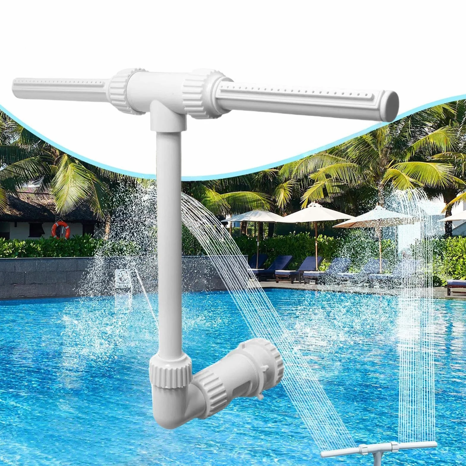 Fontaine De Piscine Réglable 2 en 1 Double Cascade Pulvérisateur Accessoires Double Jet Piscine Hors Sol
