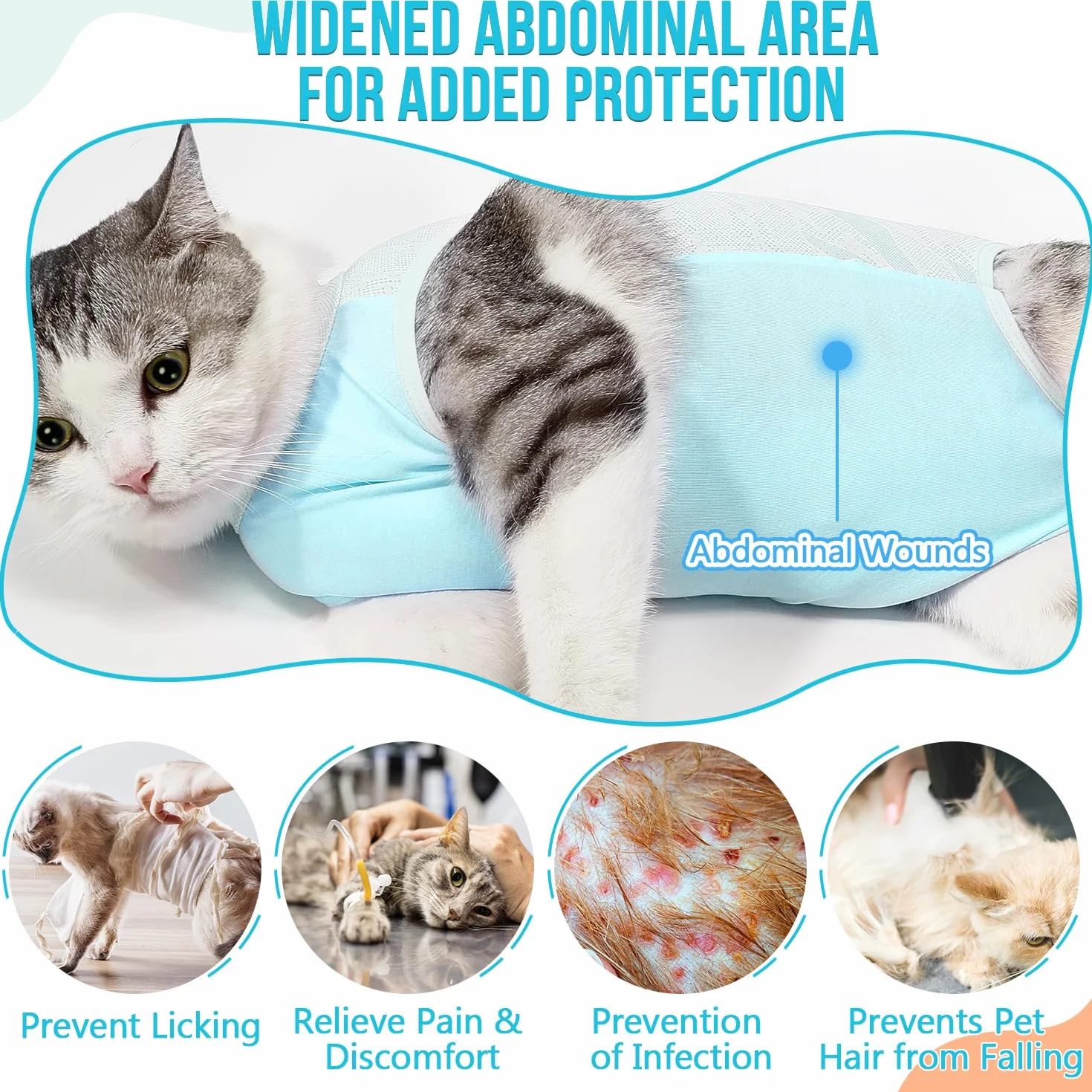 Slowton Combinaison de Récupération pour Chat après Chirurgie, Onesie Résistante aux Poils Alternative au Collier à Cône E