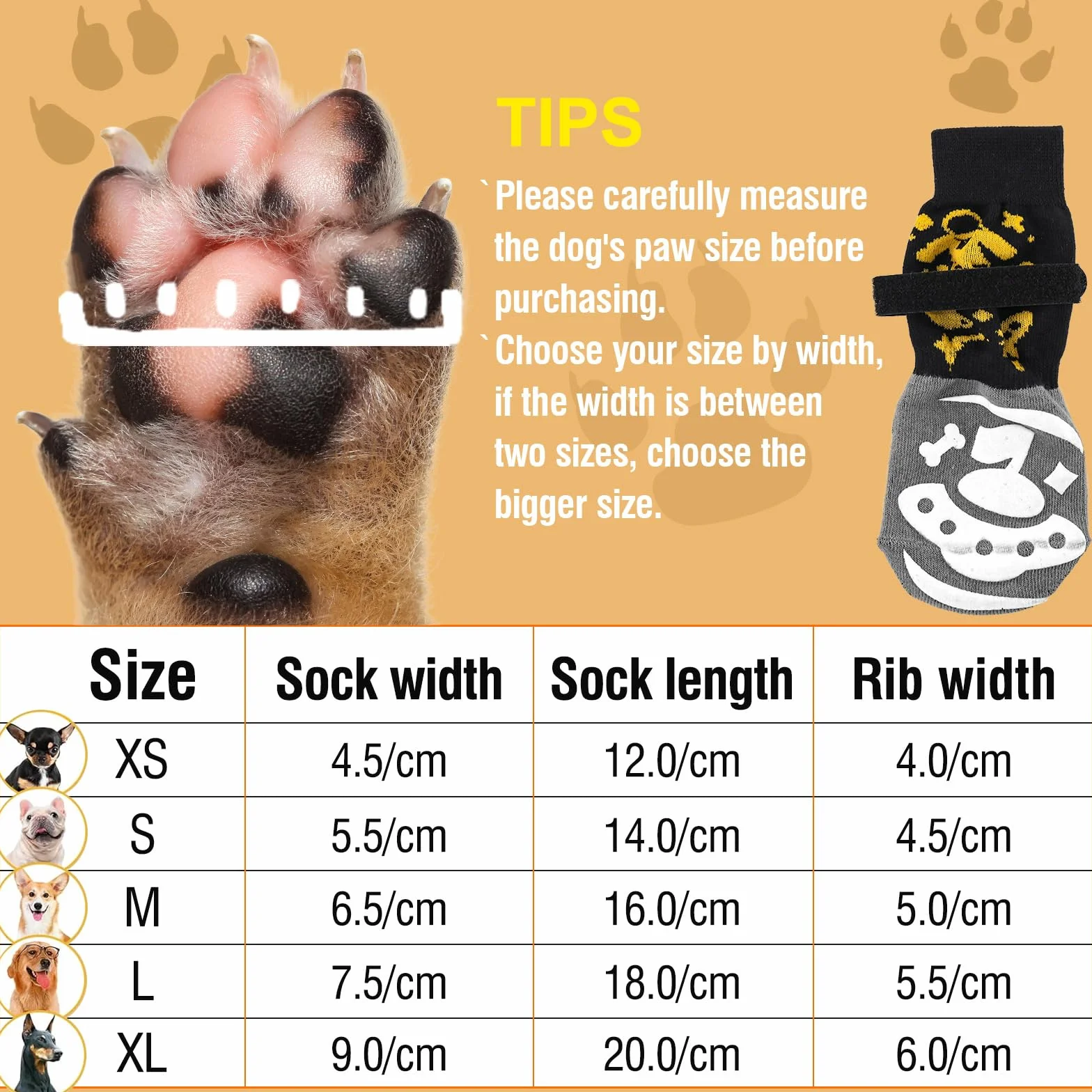 Chaussettes antidérapantes pour Chien avec Double Face, Protection Pattes, Contrôle Traction Sols Bois Dur (S)