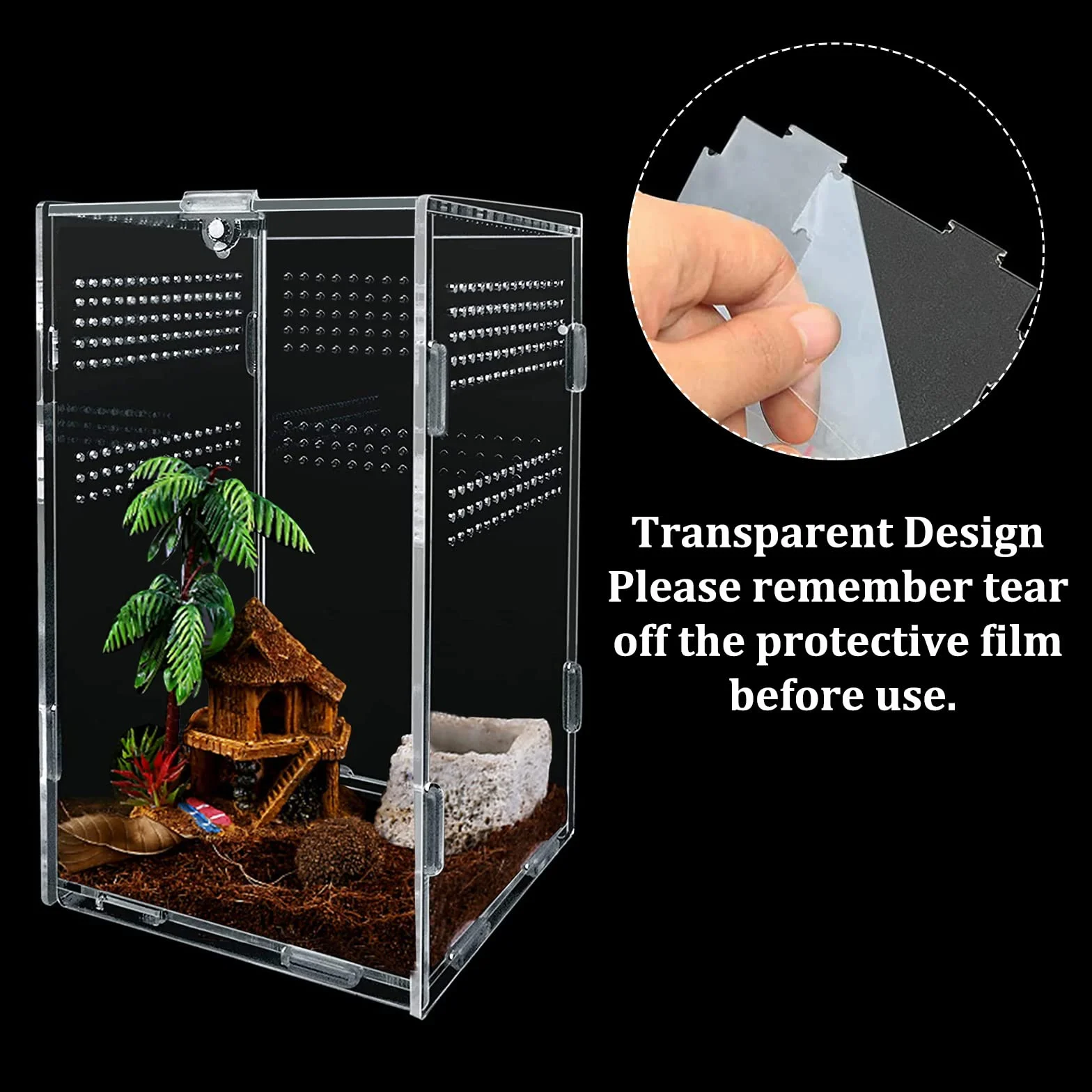 Boîte d'alimentation en Acrylique pour Reptiles 12x12x20cm avec Trous d'air pour lézard, araignée