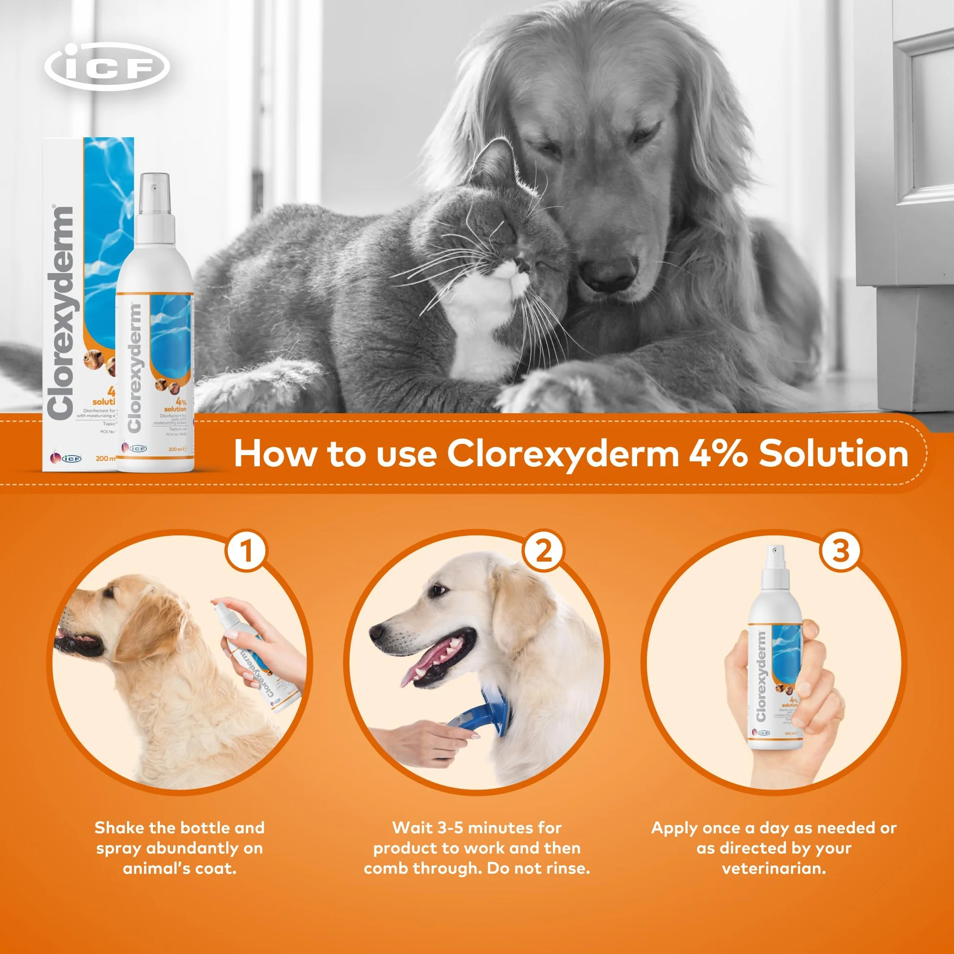 Clorexyderm Solution 4% Désinfectante Hydratante pour Chiens et Chats 200 ML