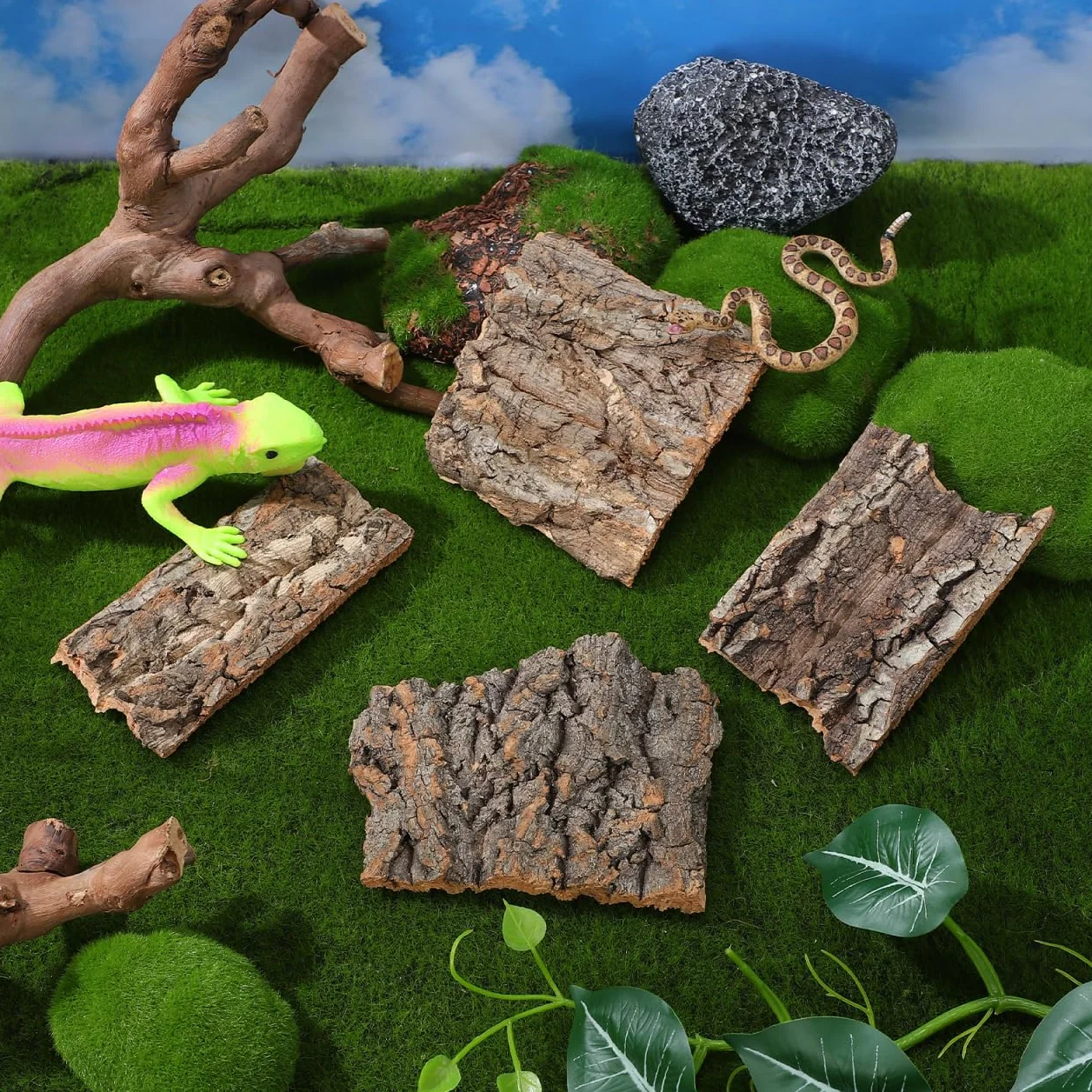 DOITOOL Lot de 4 Toiles de Fond en écorce de liège Naturel pour Reptiles Terrarium