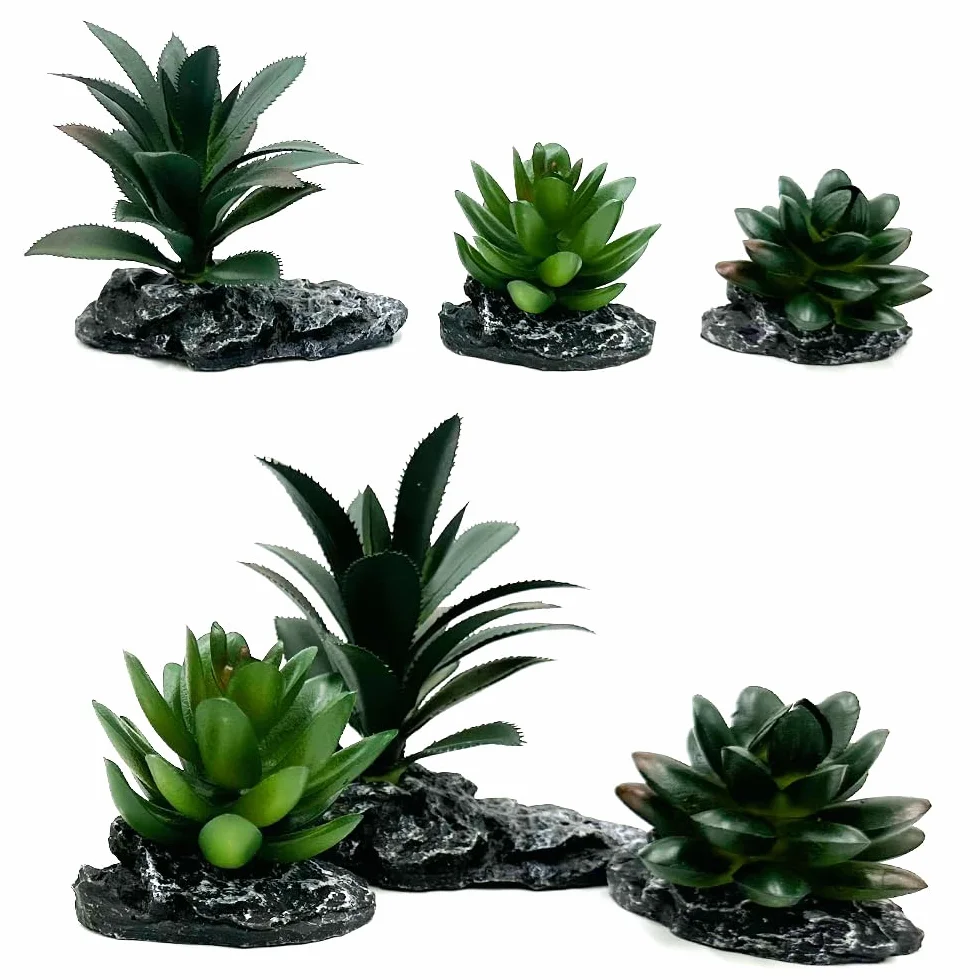 Plantes artificielles pour reptiles, terrarium, décoration de terrarium, désert, forêts tropicales, lézard, dragon barbu, caméléon, gecko, serpent, habitat amphibien, cachette, tortue (vert foncé, lot