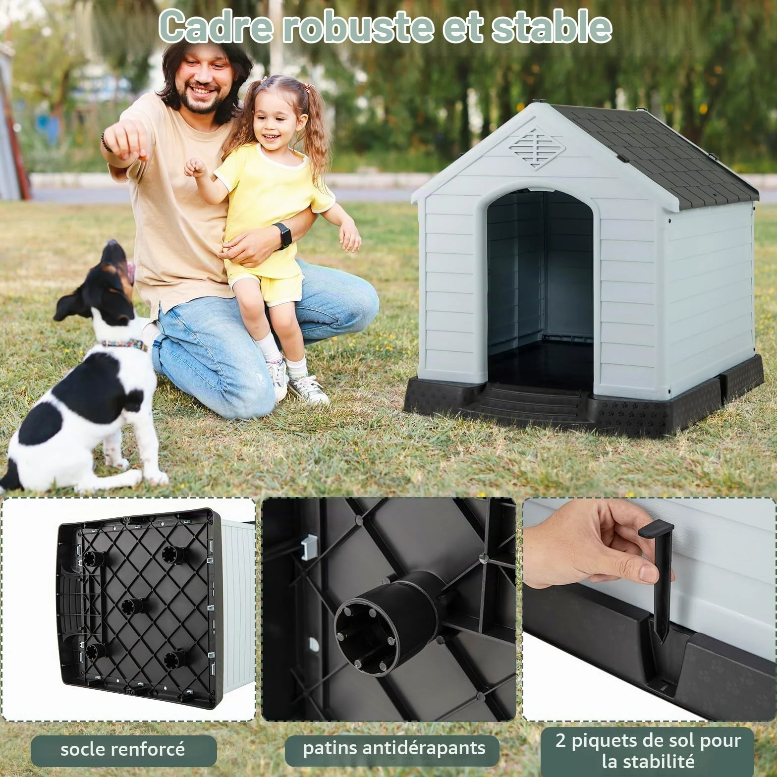 FANTASK Niche d'extérieur pour Chien, en Plastique, avec Sol surélevé et Toit imperméable, pour Jardin, intérieur et extérieur, 70 x 65 x 71,5 cm, Gris