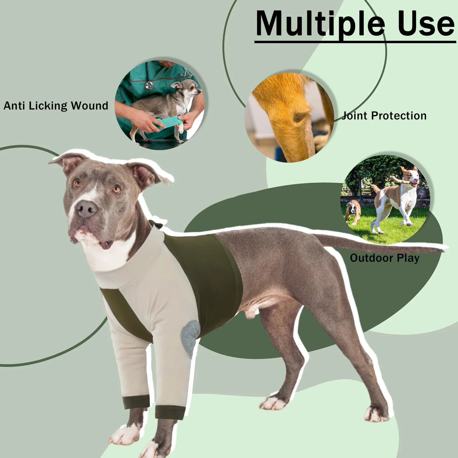 Lelepet Manchon de Récupération de Jambe Avant pour Chien, Chemise de Protection du Coude, Pyjama Court Respirant pour éviter Léchage, Vert 3XL