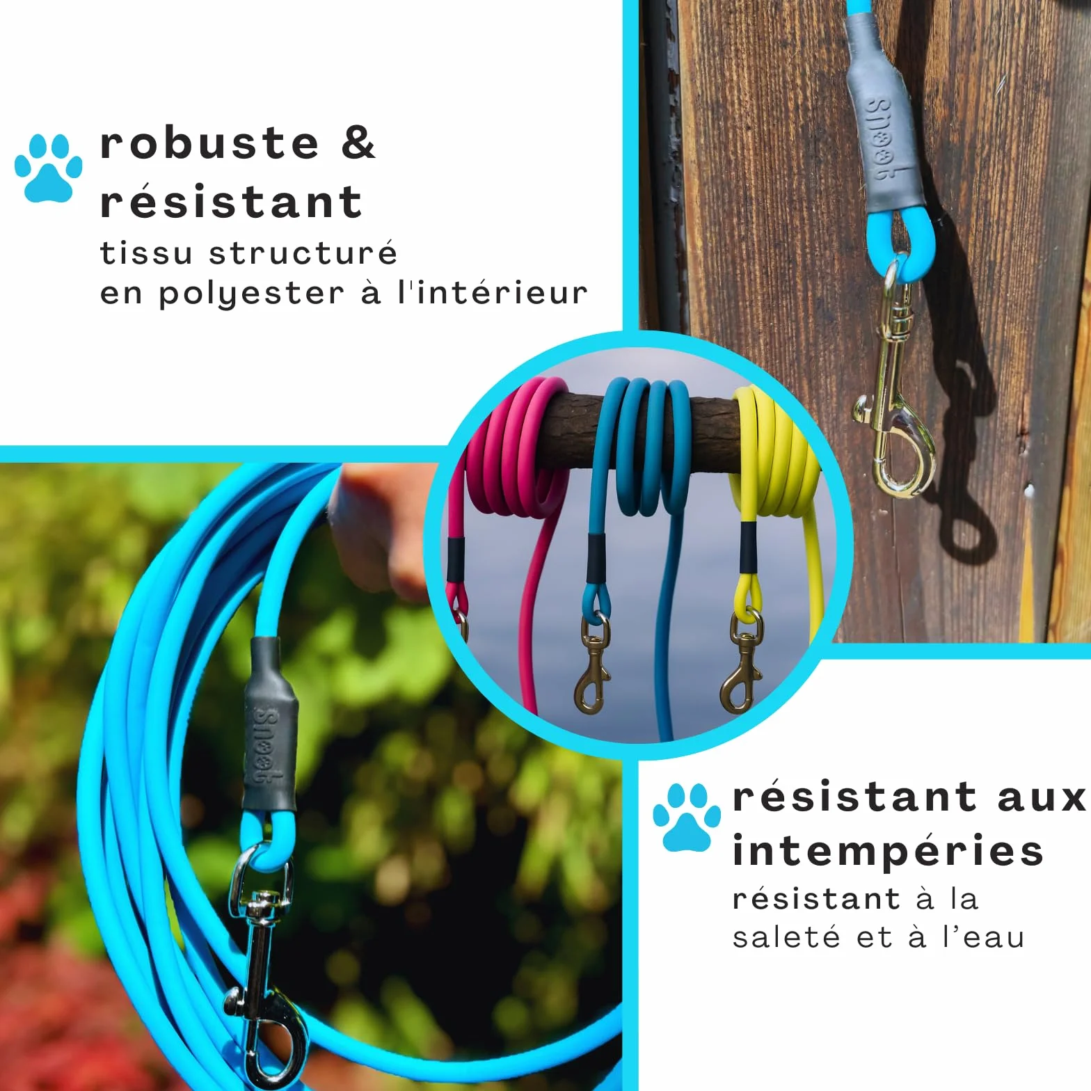 Laisse pour Chien 10 m Étanche Ronde sans Boucle Cyan Bleu 35 kg