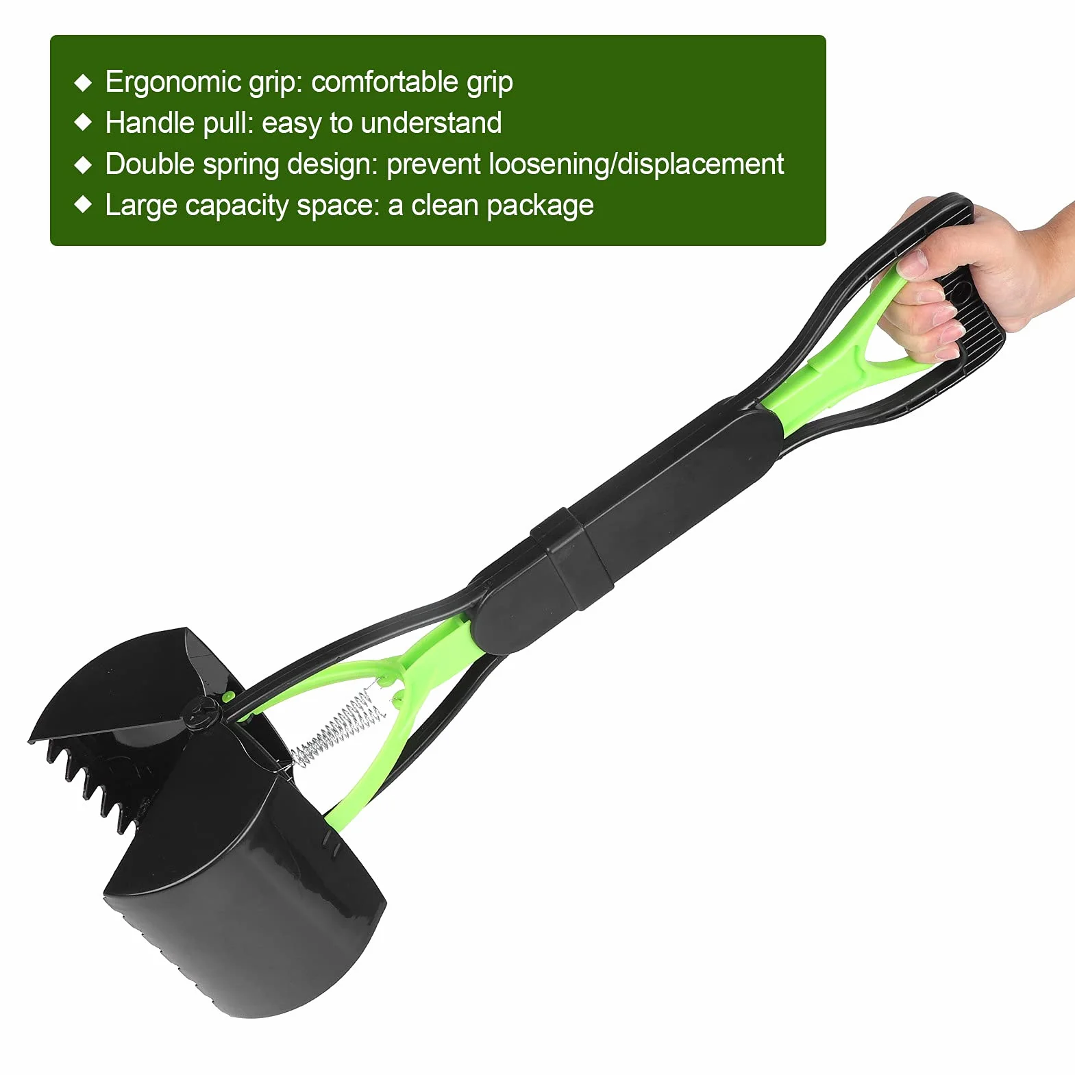 Pelle à Long Manche pour Chien, Compte-Gouttes pour Animaux de Compagnie, Pelle à Caca Portable pour Chien, Collecte des Excréments de Chien ou des Excréments d'animaux, 60 Cm(Vert et Noir)