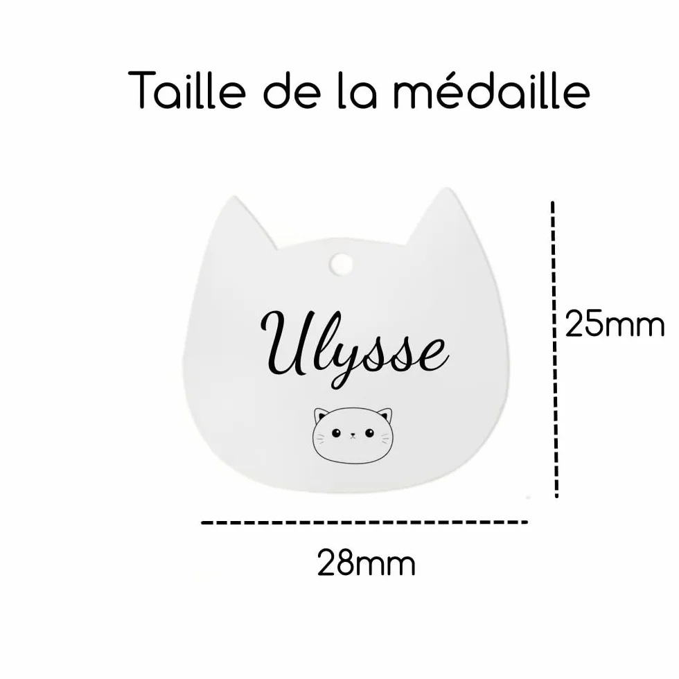 Médaille chat personnalisable acier inoxydable gravure laser France pendentif porte adresse collier
