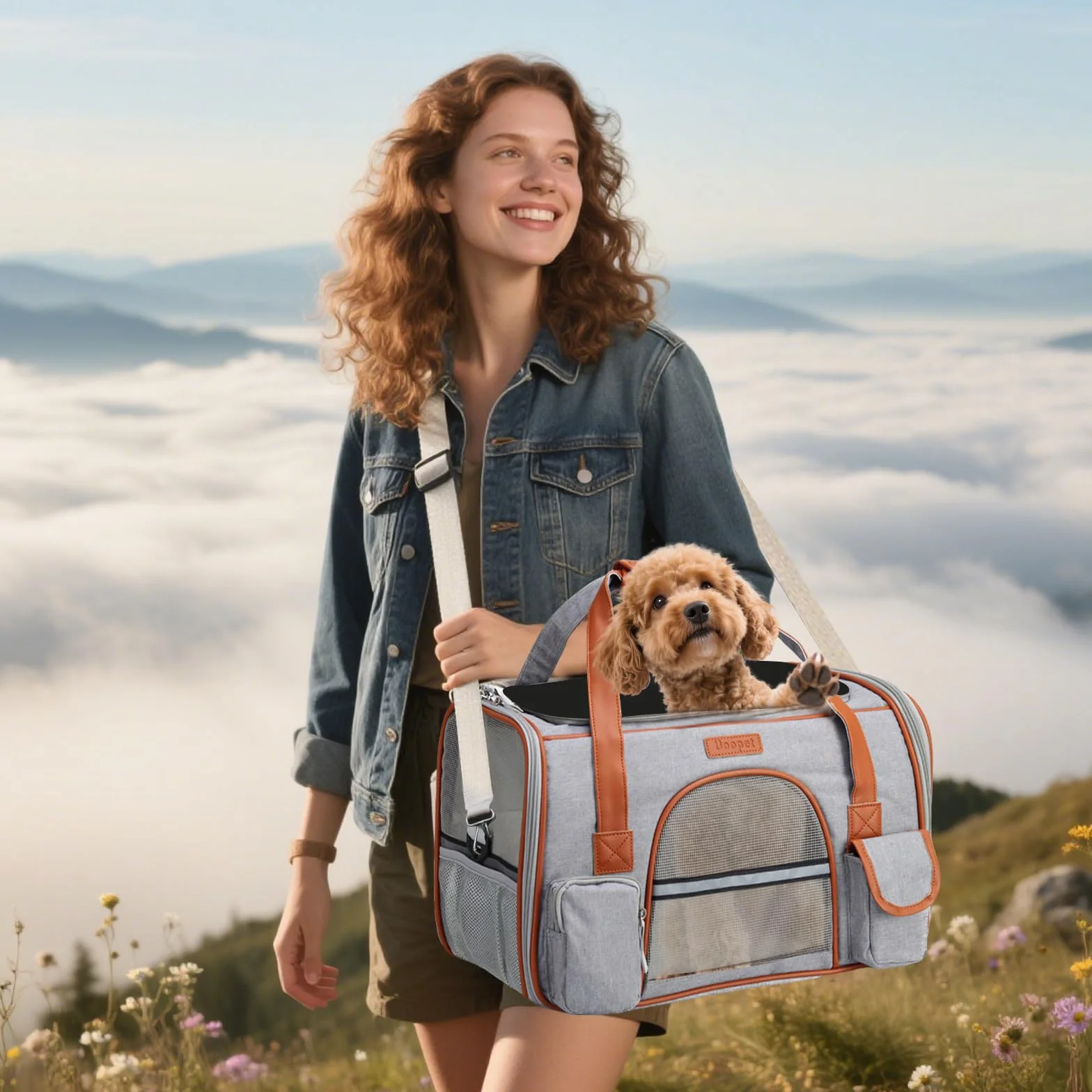 PETCUTE Sac Transport Chat Chien Respirant avec Tapis en Laine Lavable et Bandoulière Réglable