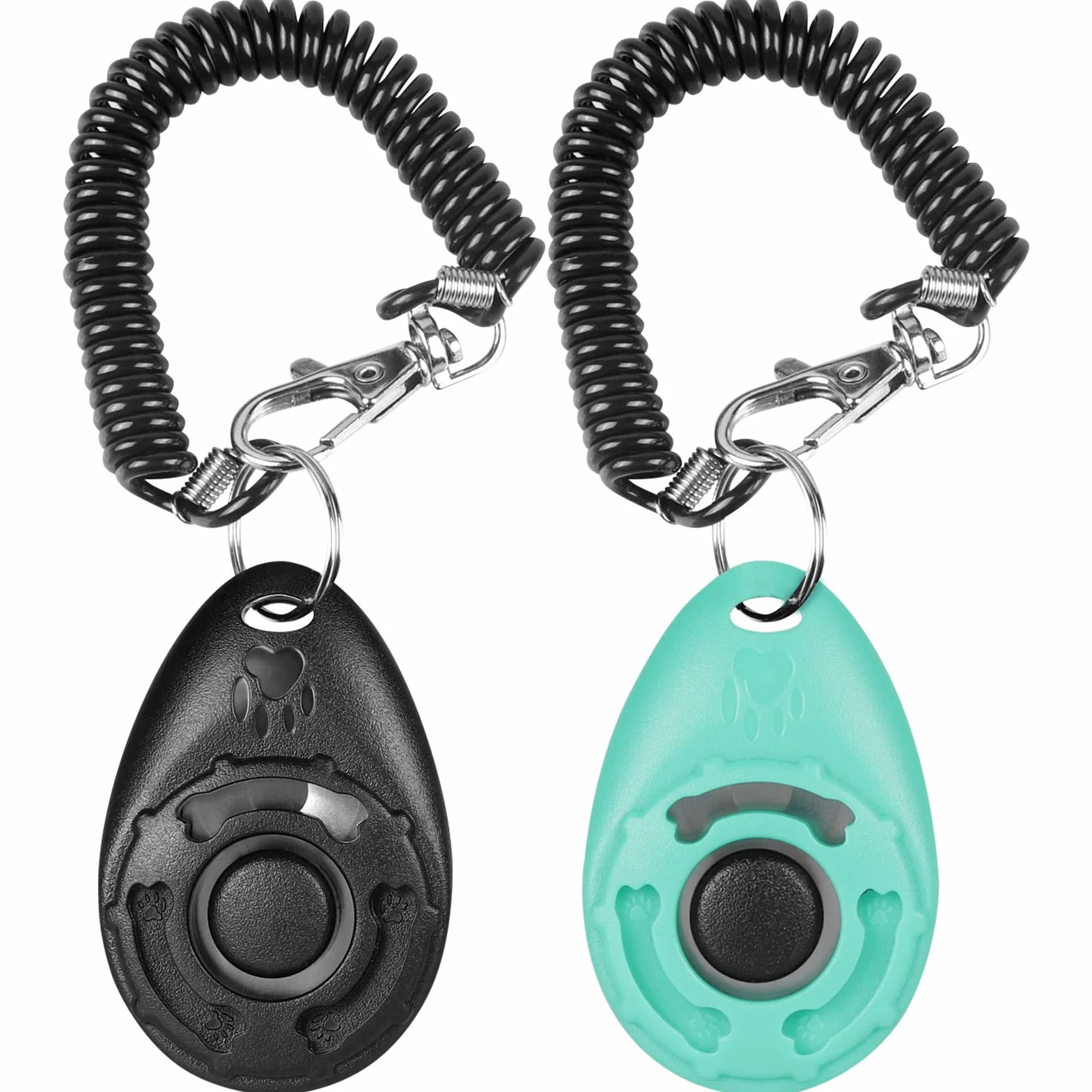 Clickers pour Chien Clicker Training avec Dragonne élastique et Grand Bouton, Lot de 2, Noir et Cyan