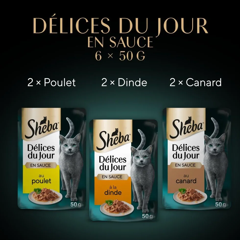 Sheba Délices du Jour Sachets Fraîcheur 6 x 50 g Sélection à La Volaille en Sauce Pack de 12