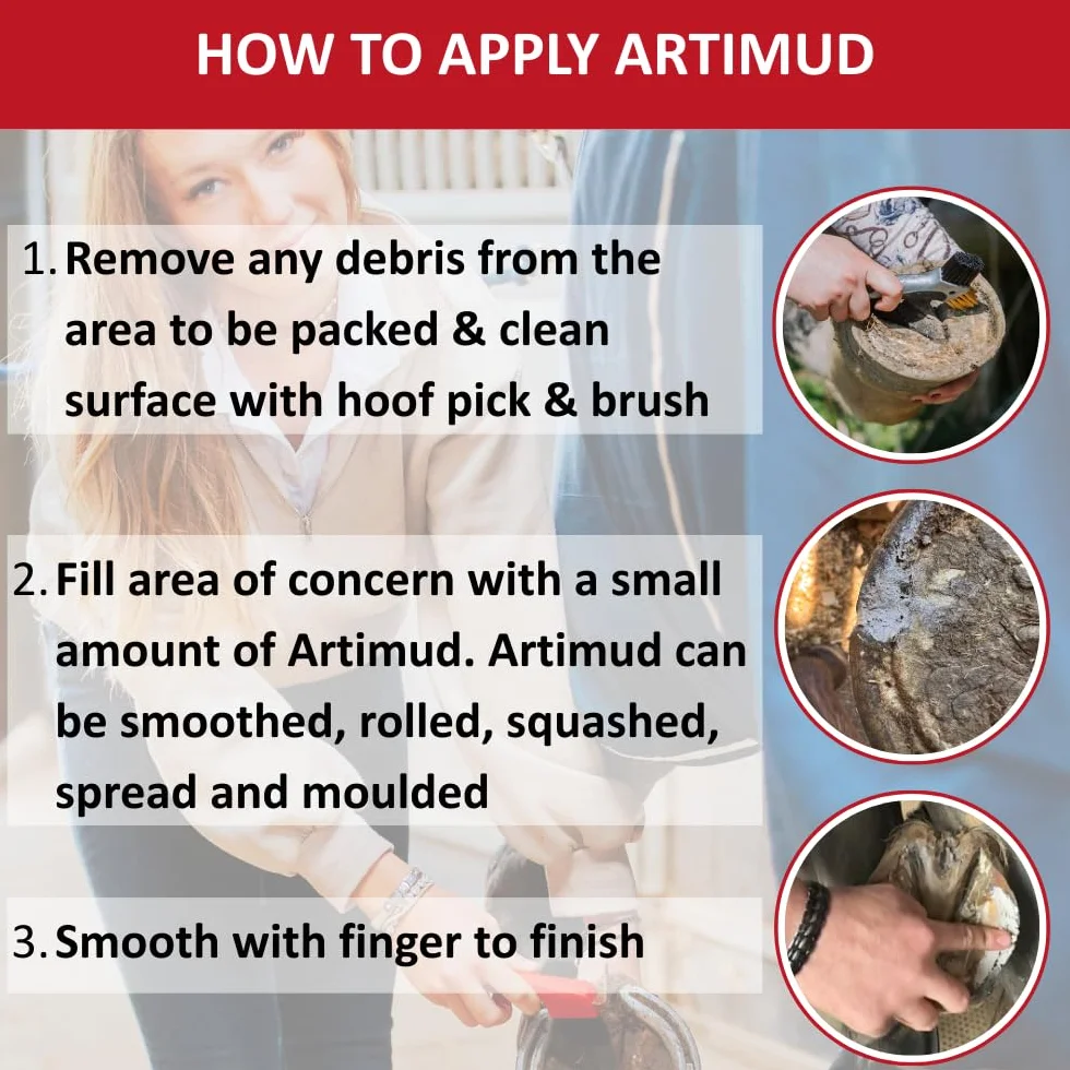 Artimud – Mastic pour sabot de cheval | Traitement du muguet | 750 g | Argile de sabot de cheval à l'eucalyptus | Protection de grenouille équine et de la semelle | Red Horse Products | Boue naturelle