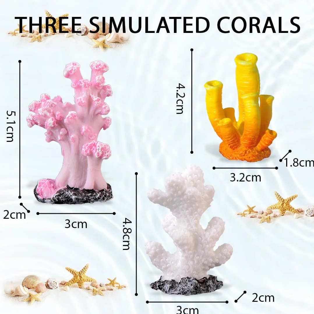 Mini Coraux Décoratifs pour Aquarium - Résine Imitation Naturelle - Décoration Fond Marin (Style Récif Corallien) Lot de 3
