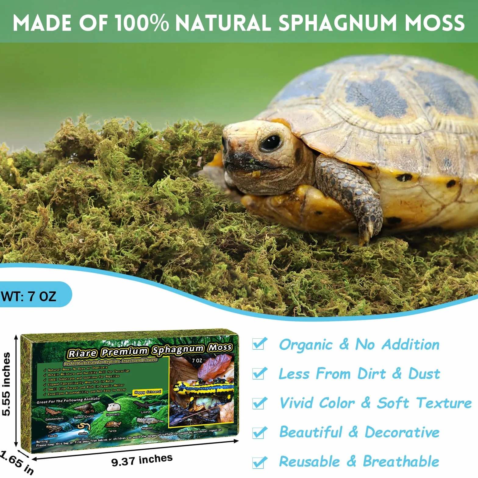 Mousse de sphaigne naturelle pour Reptiles - Substrat vivant pour Terrarium, éclosion, Serpents, Gecko (200g)