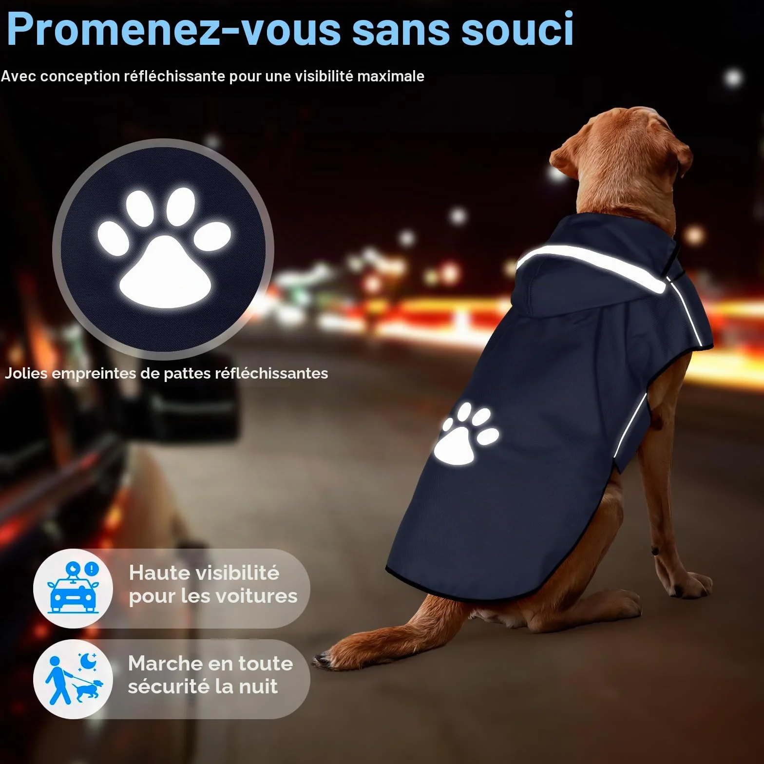 Manteau de Pluie pour Chiens de Grande Taille - Vêtement Imperméable avec Capuche Réfléchissante et Fermeture Velcro Réglable - Ultra Léger pour les Promenades