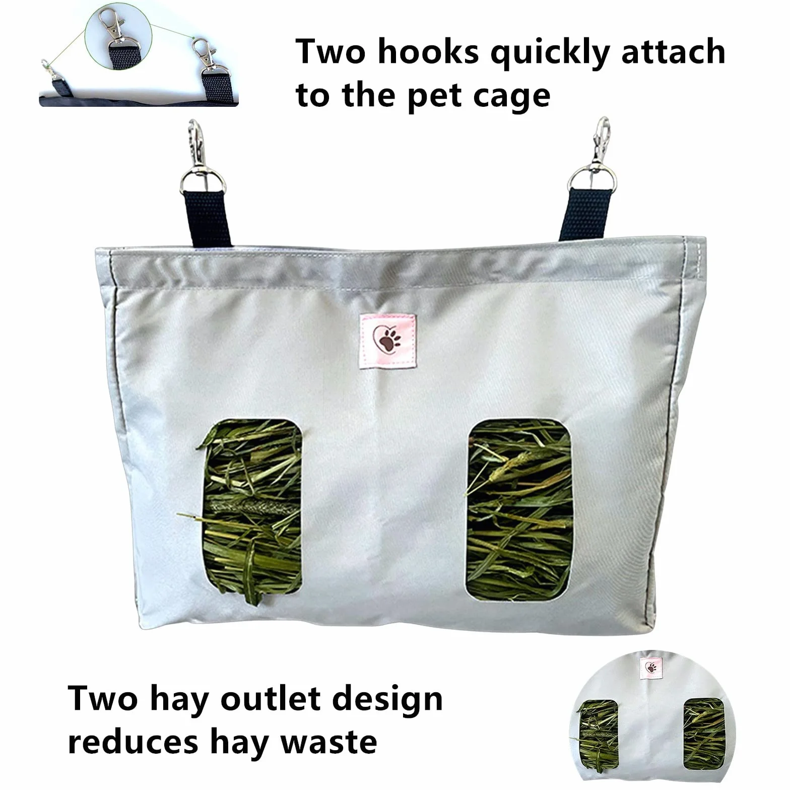 Sac à Foin pour Lapin Cavies Hamsters Chinchillas 2 Ouvertures Gris