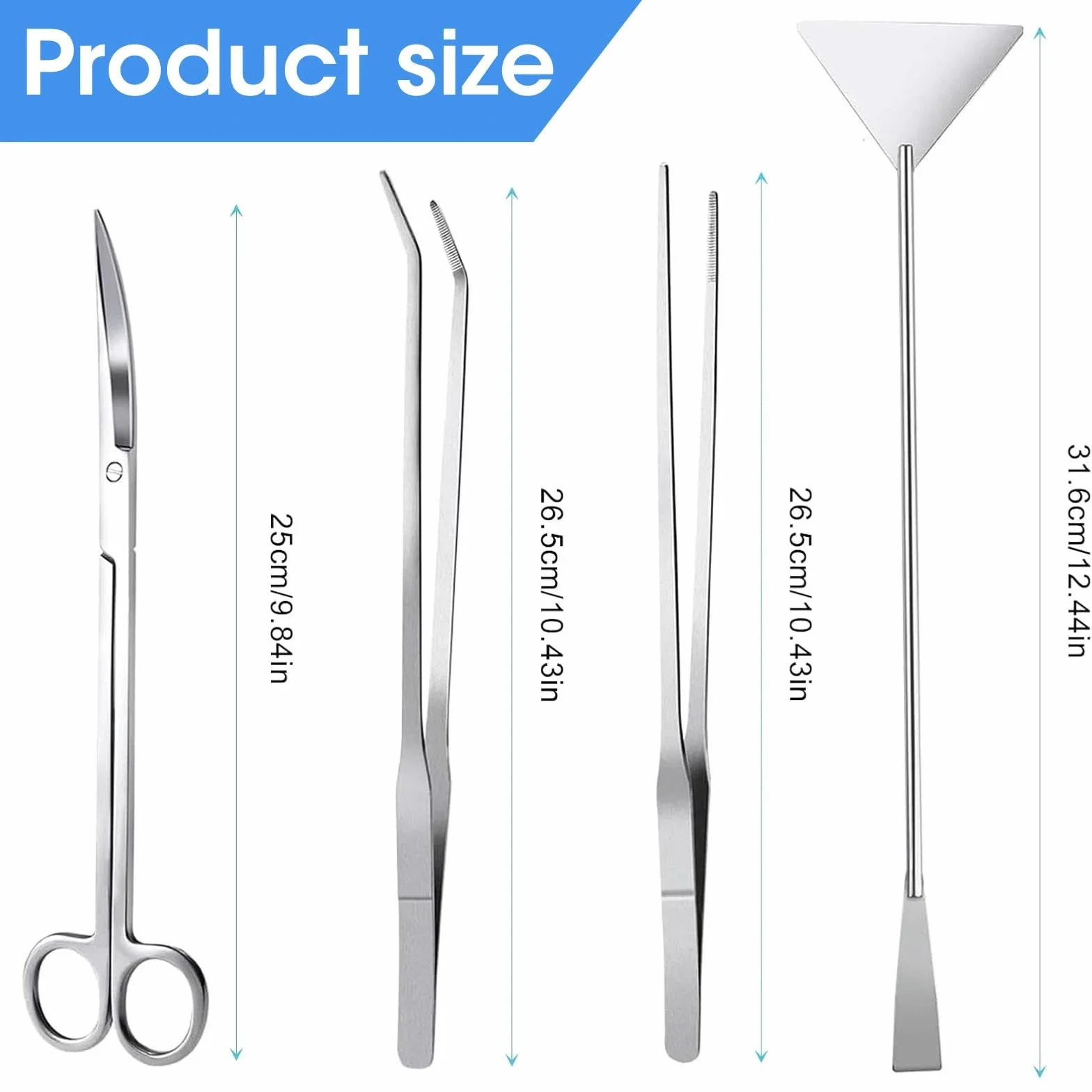 Kit Aquascaping Aquarium 4 en 1 Acier Inoxydable Pince Ciseaux Spatule