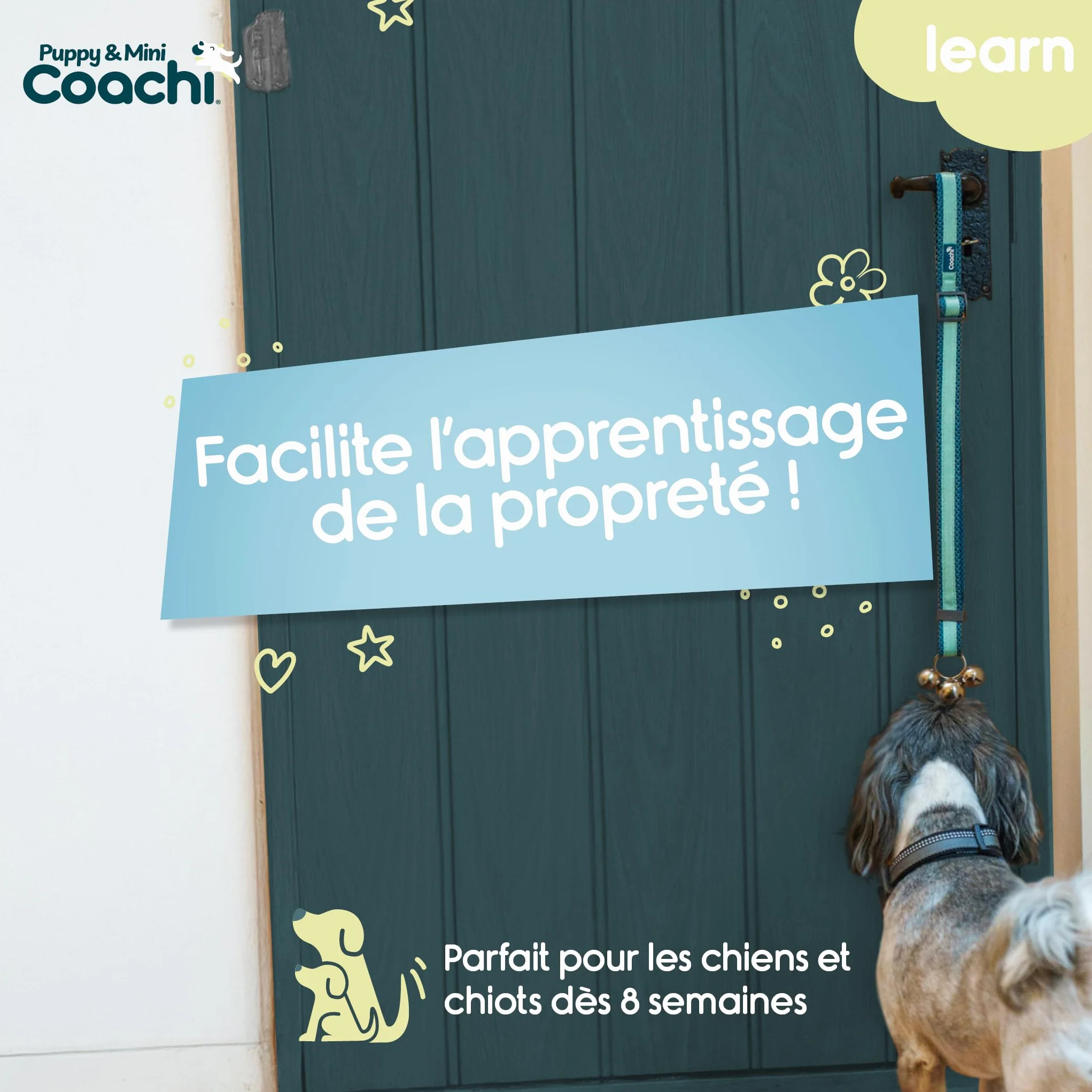 Coachi Toilet Training Bells pour Chiots et Nouveaux Chiens. Éducation à la Maison, Stop grattements aux Portes, faciles à Utiliser et Entendre, réglable. Accessoire idéal pour Dressage au clicker