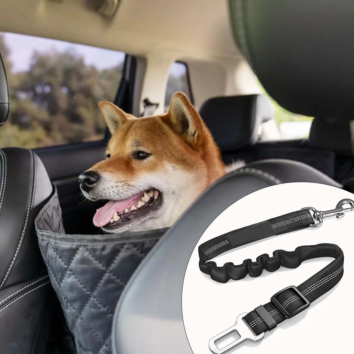 Ceinture Chien Voiture Harnais Securite Absorption des Chocs Mousqueton 2PCS