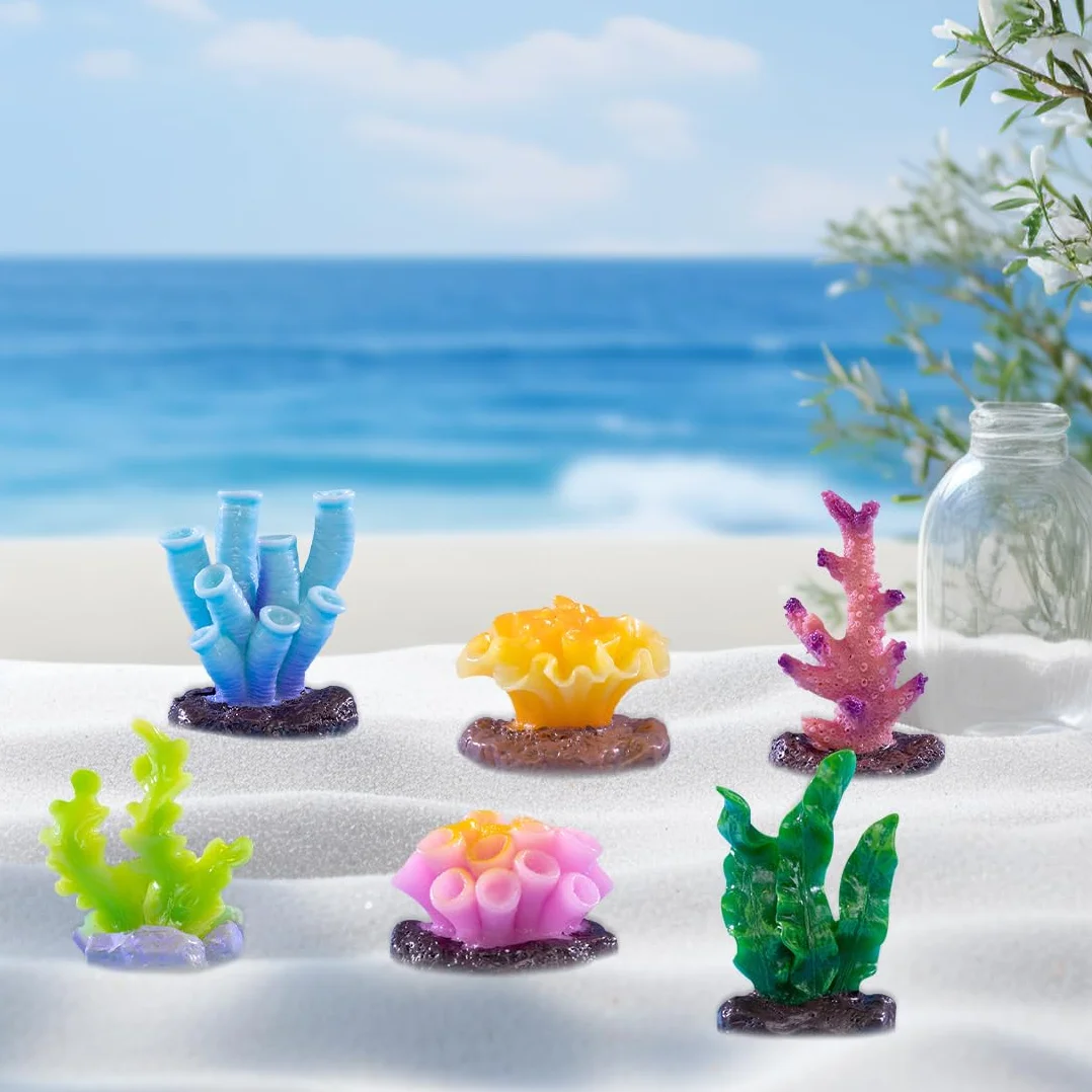 Décorations d'aquarium Corail Artificiel 6 Pièces Plantes Aquatiques