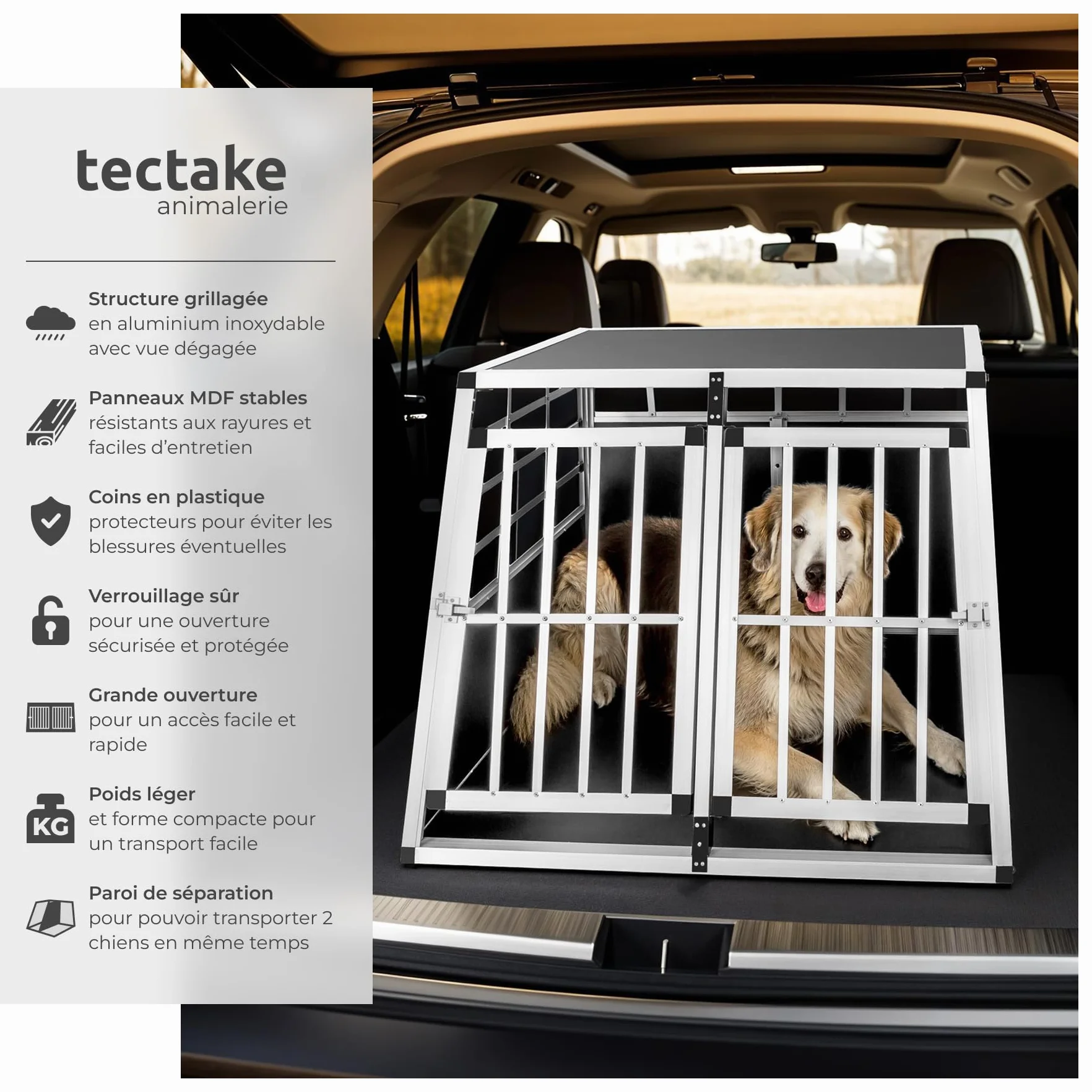 Tectake Double Cage de Transport pour Chien 97 x 90 x 69,5 cm