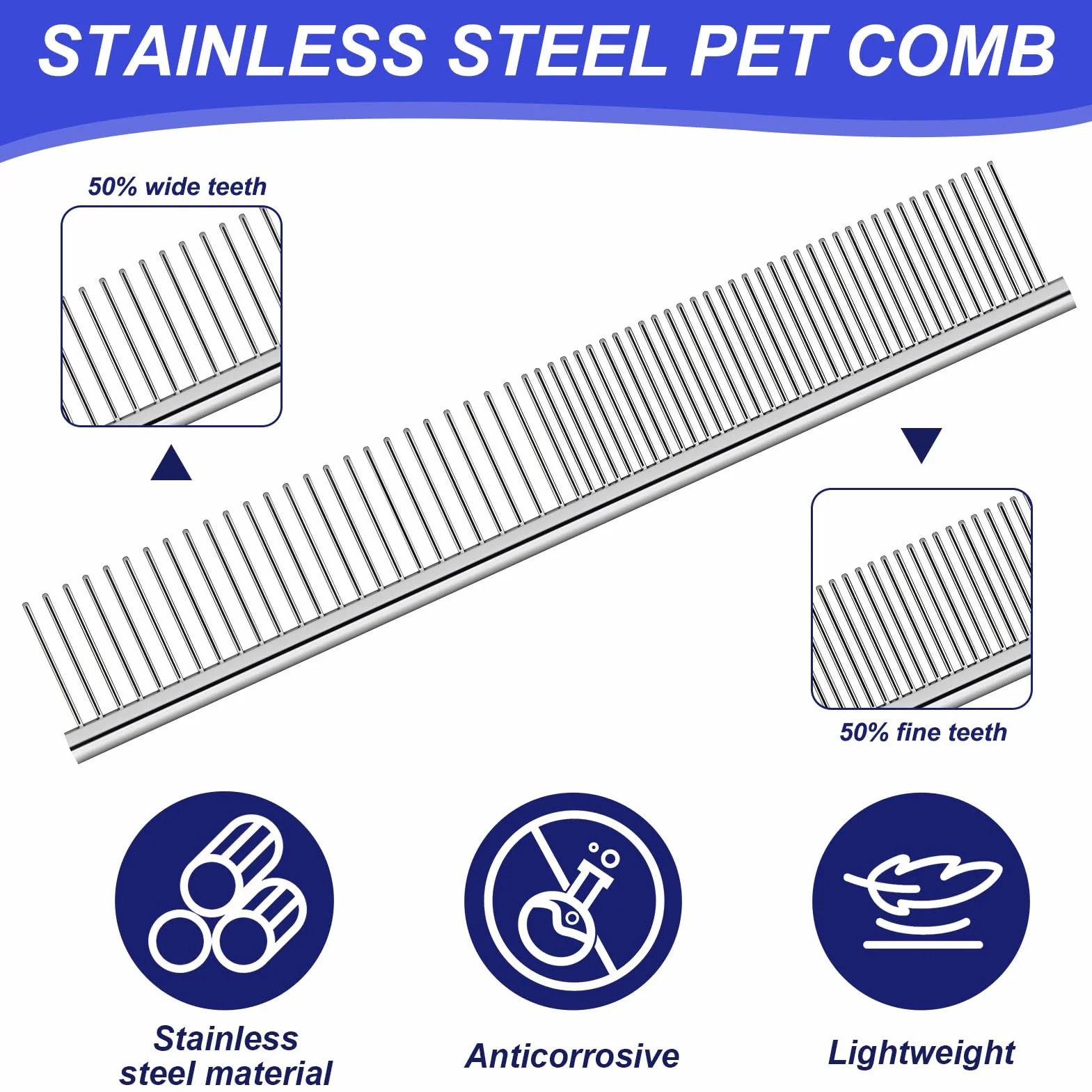 6Set Peignes Anti Puces pour Animaux, Peignes Acier Inoxydable pour Chats et Chiens, Outils de Toilettage, Élimination des Puces et Taches de Larmes, Peigne Démêlant