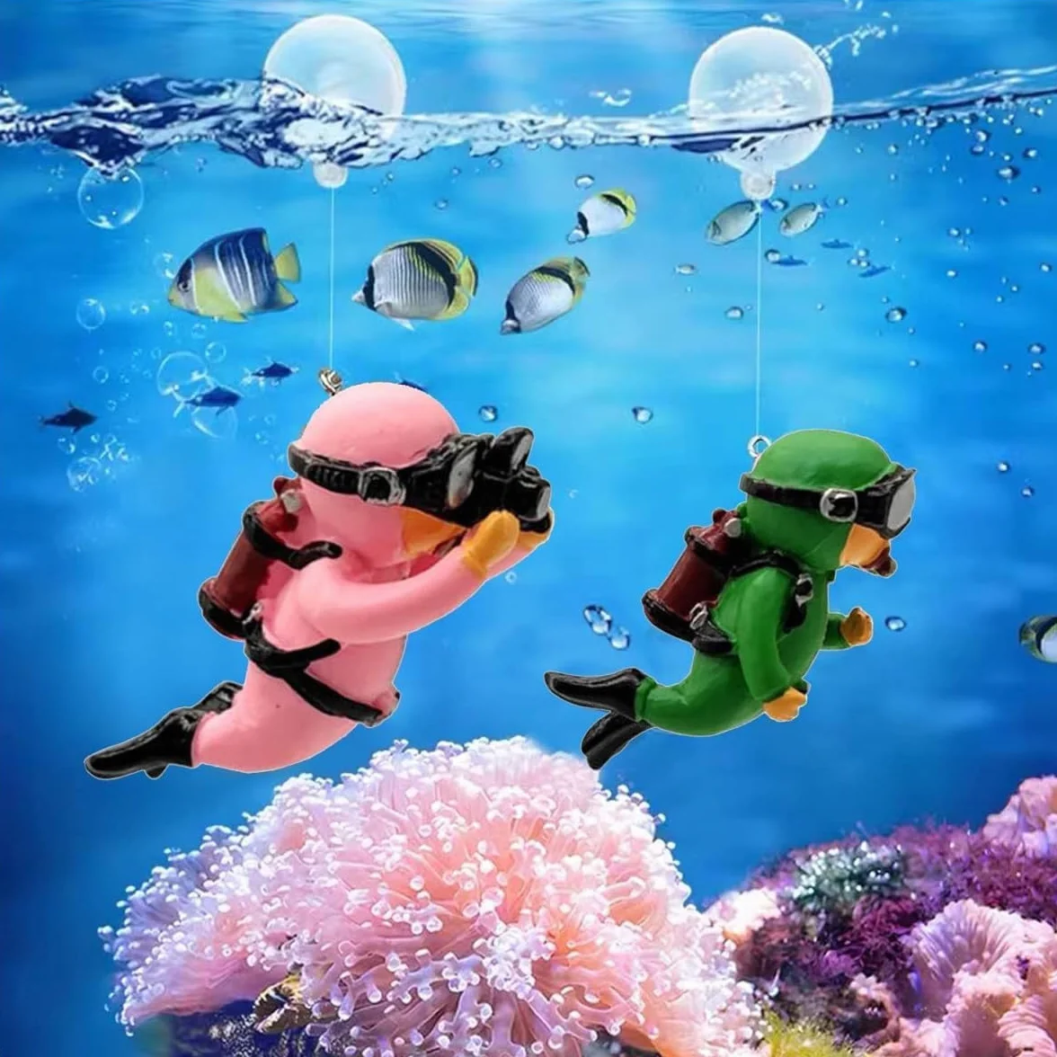 YANGWEN 2 Pièces Figurines de Plongeur Créatives pour Aquarium Flottantes avec Balles et Fil