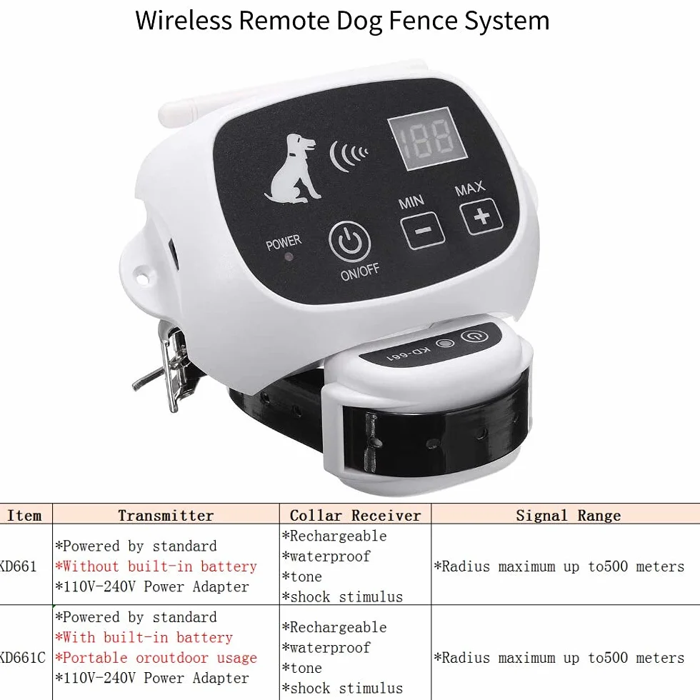 Système de clôture électronique sans fil étanche pour chien 1-3 animaux 0-100 niveau collier de dressage 661C
