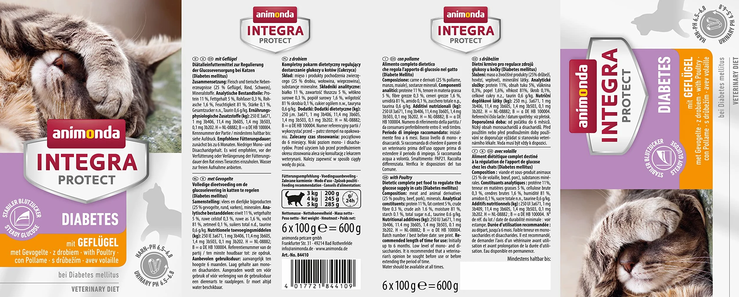 animonda INTEGRA PROTECT Nourriture pour chat humide diabète volaille (6 x 100 g), recommandée par le vétérinaire en cas de diabète sucré, aliment diététique développé avec des vétérinaires pour chats