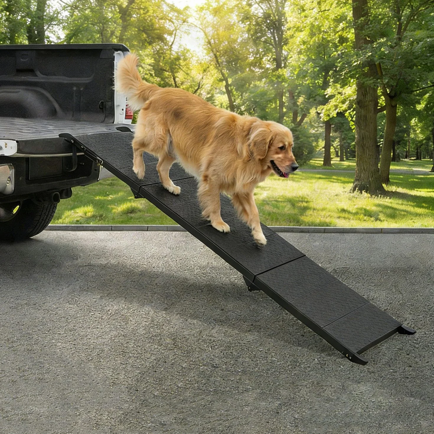 Niubya Escalier Pliable Rampe pour Voitures 180cm x 47,5 cm, Extra Longue en Aluminium pour Chiens Grande Taille jusqu'à 113 kg, Rampe Portable et imperméable pour SUV, camions