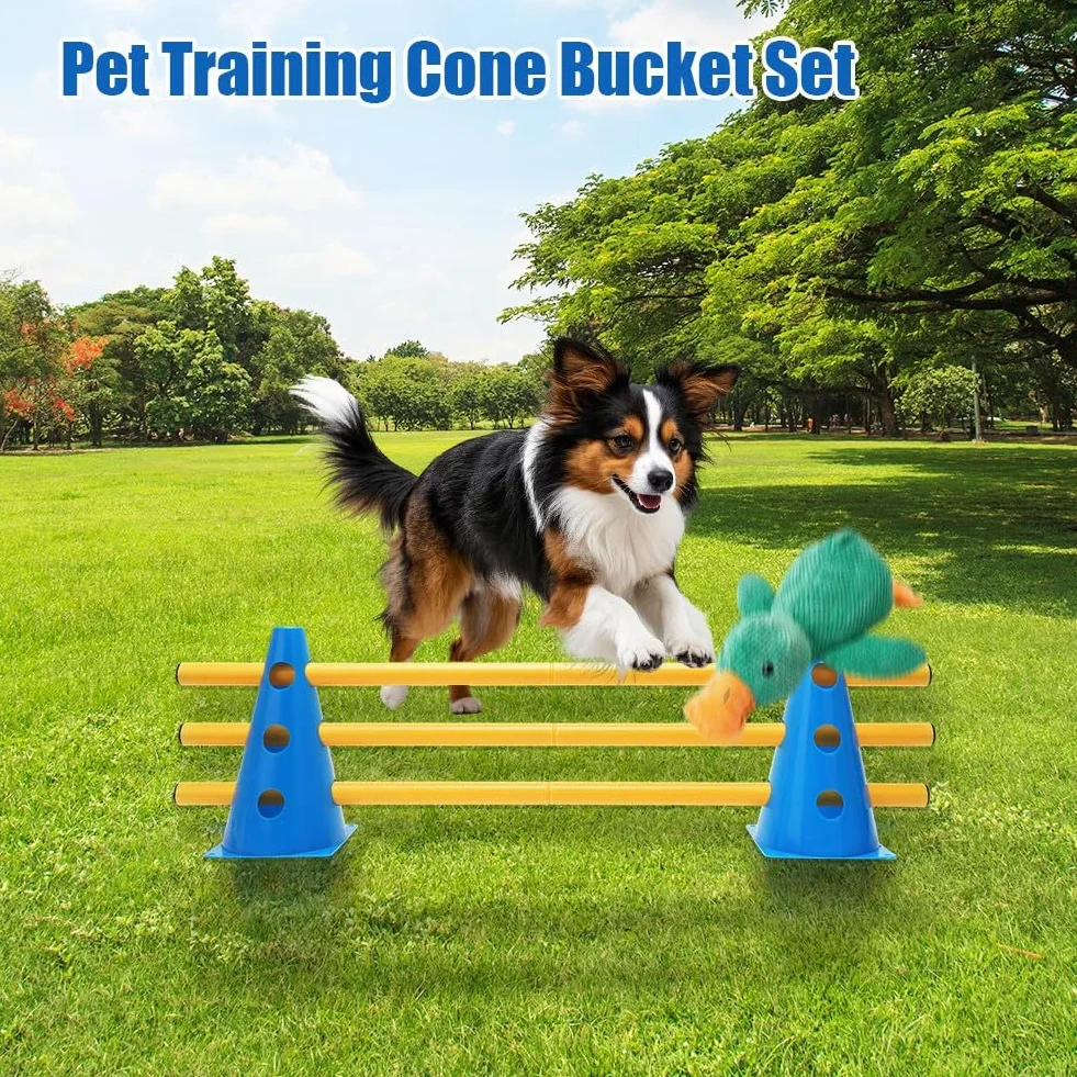 LOMUG Agility Lot de 5 obstacles d'agilité pour chien, kit avec barre 80 cm et 10 cônes