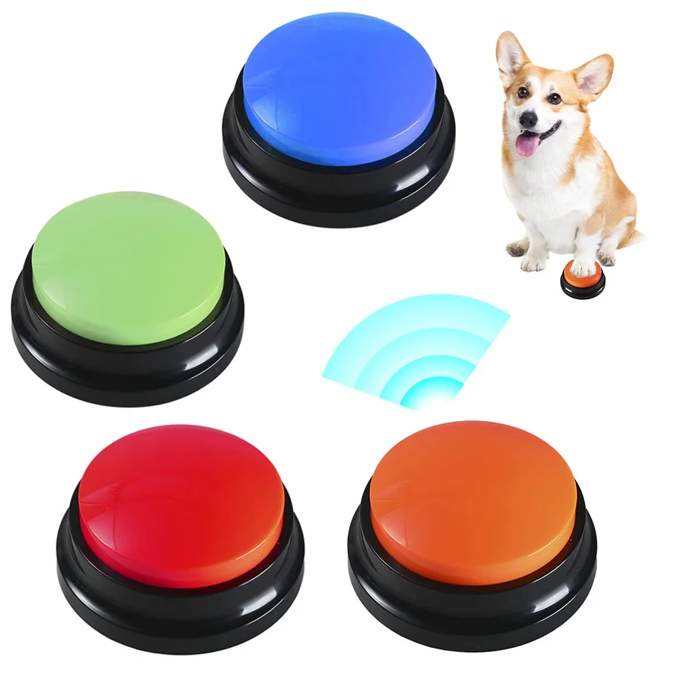 Buzzer Enregistrable Voix, Lot de 4 Buzzer Enregistrable, Bouton Parlant Enregistrable, Bouton Chien Communication, pour lEntraînement au Animaux Communication Enregistrée