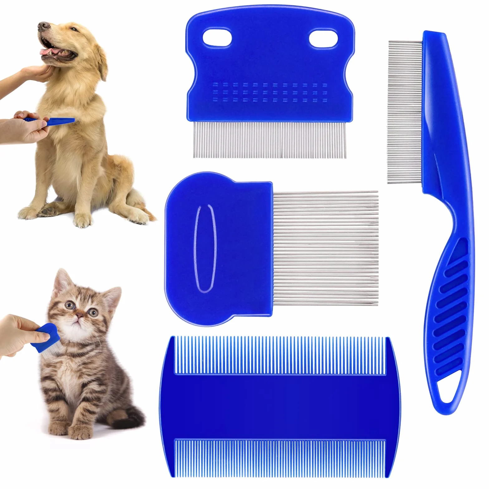 Peignes anti-puces en acier inoxydable double face pour enlever taches larmes, démêlage petits animaux
