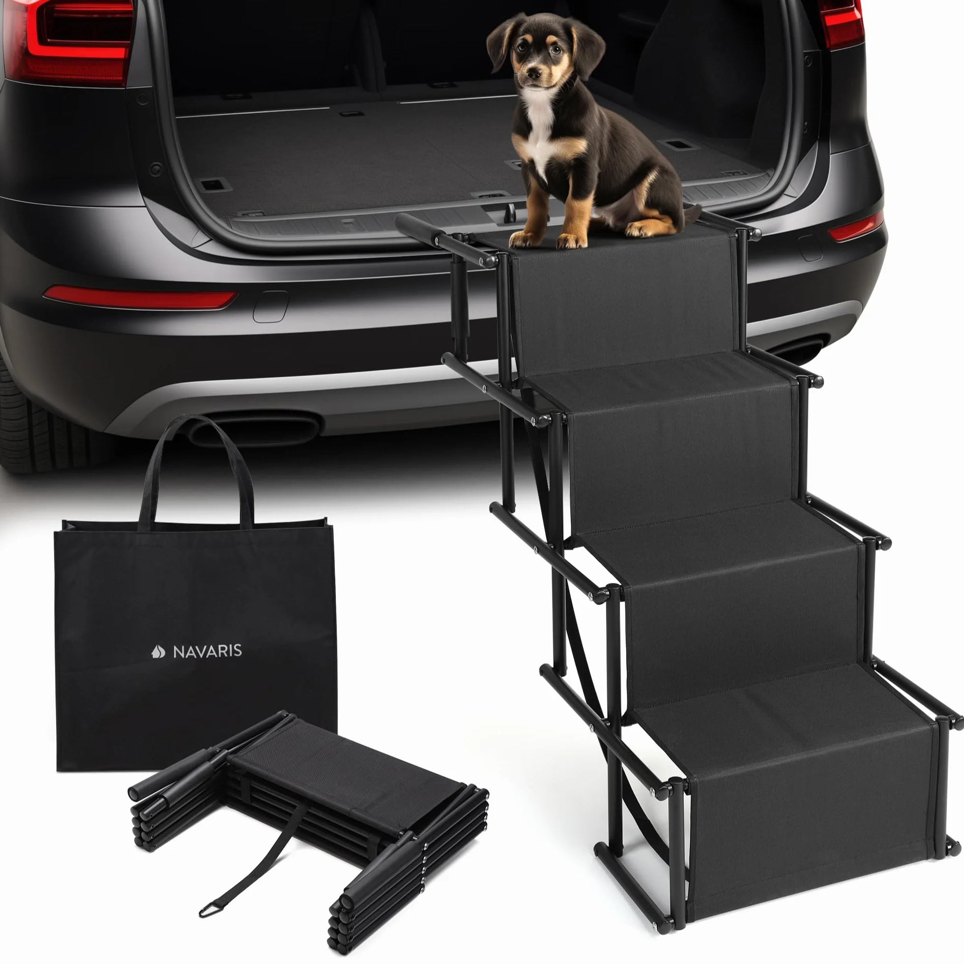 Navaris Escalier pour Chien - Rampe Pliable d'accès Voiture pour Chiens Petits et Grands adaptée à Tous Les véhicules - Marche Pied pour Animal avec Marche 45 cm de Largeur
