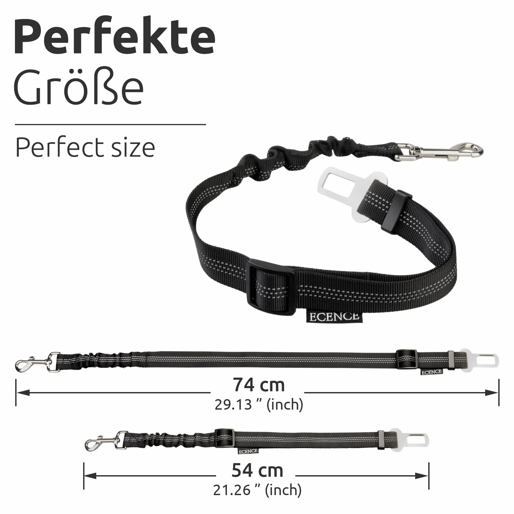 ECENCE Ceinture Chien Voiture - Harnais Voiture Chien - Ceinture de sécurité avec système d’Amortissement élastique et Mousqueton pour Tous Les Chiens et Chats