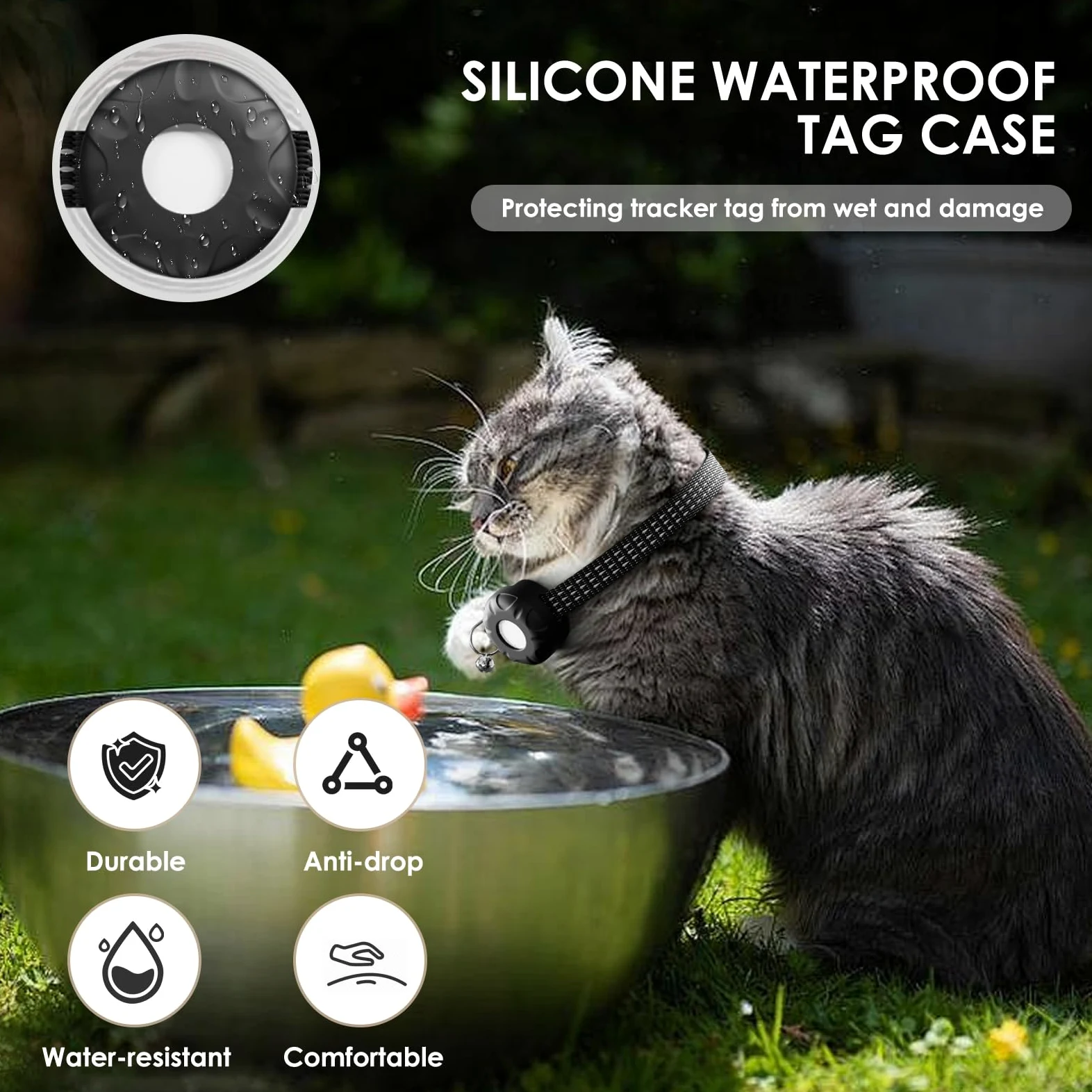 Traqueur GPS pour chat, sans frais mensuels, compatible avec Apple Find My App (uniquement iOS), collier de suivi étanche pour chat avec cloche et boucle élastique de sécurité, emplacement en temps