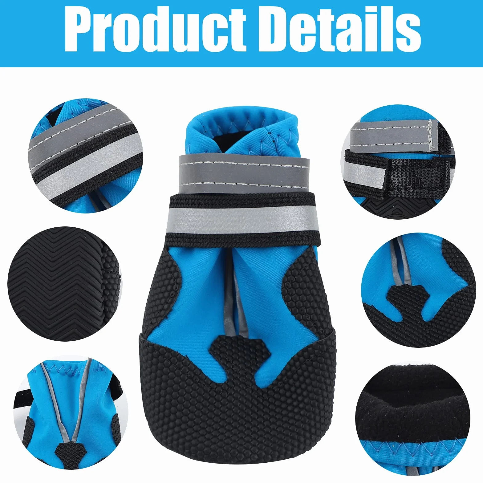 Bottes Chien Imperméables Lot de 4 avec Sangles Réfléchissantes Semelle Antidérapante pour Petits et Moyens Chiens (XL)