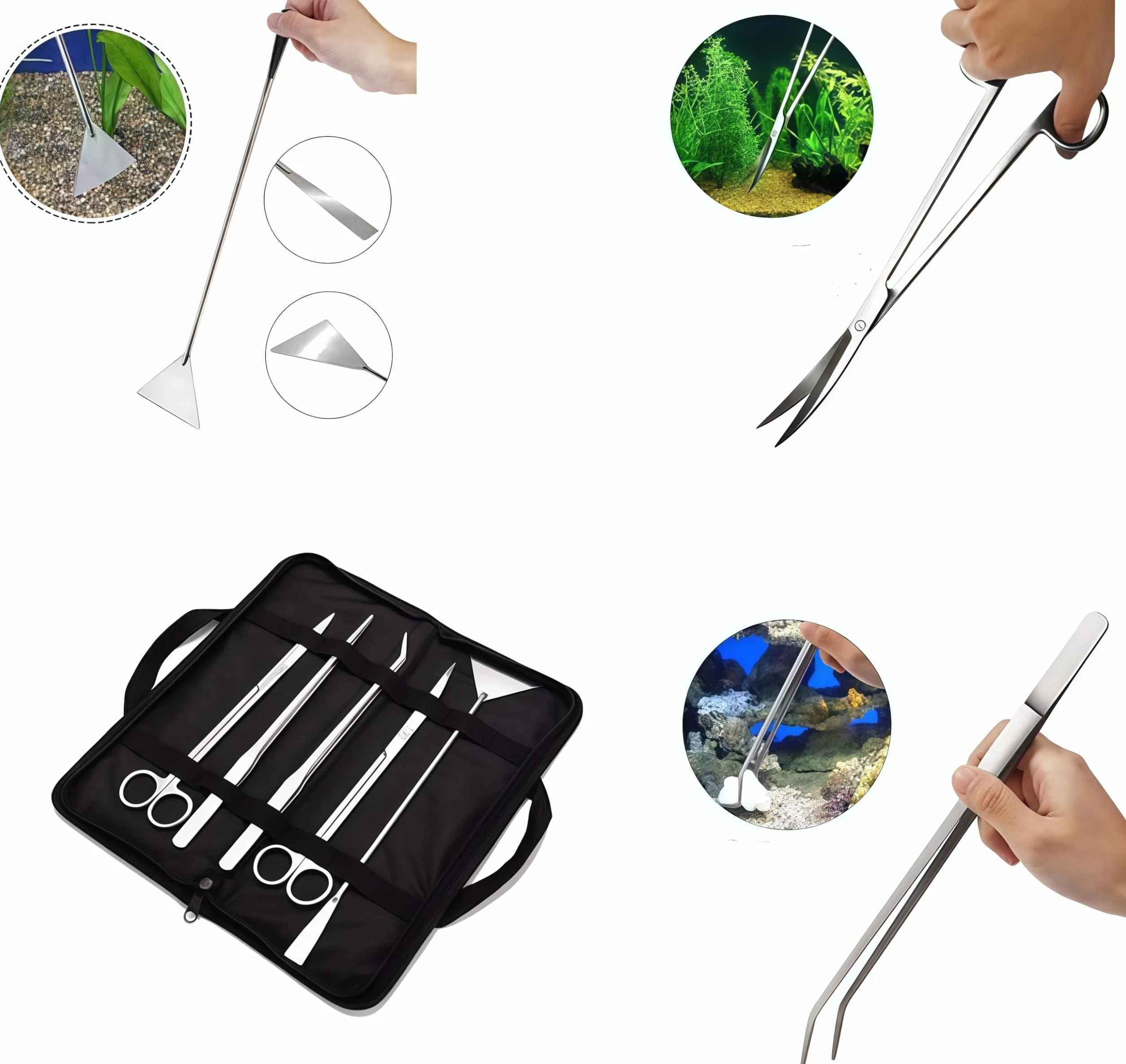 Kit d'outils d'aquarium 5 en 1, Ciseaux Pincettes Spatule pour Aquascaping