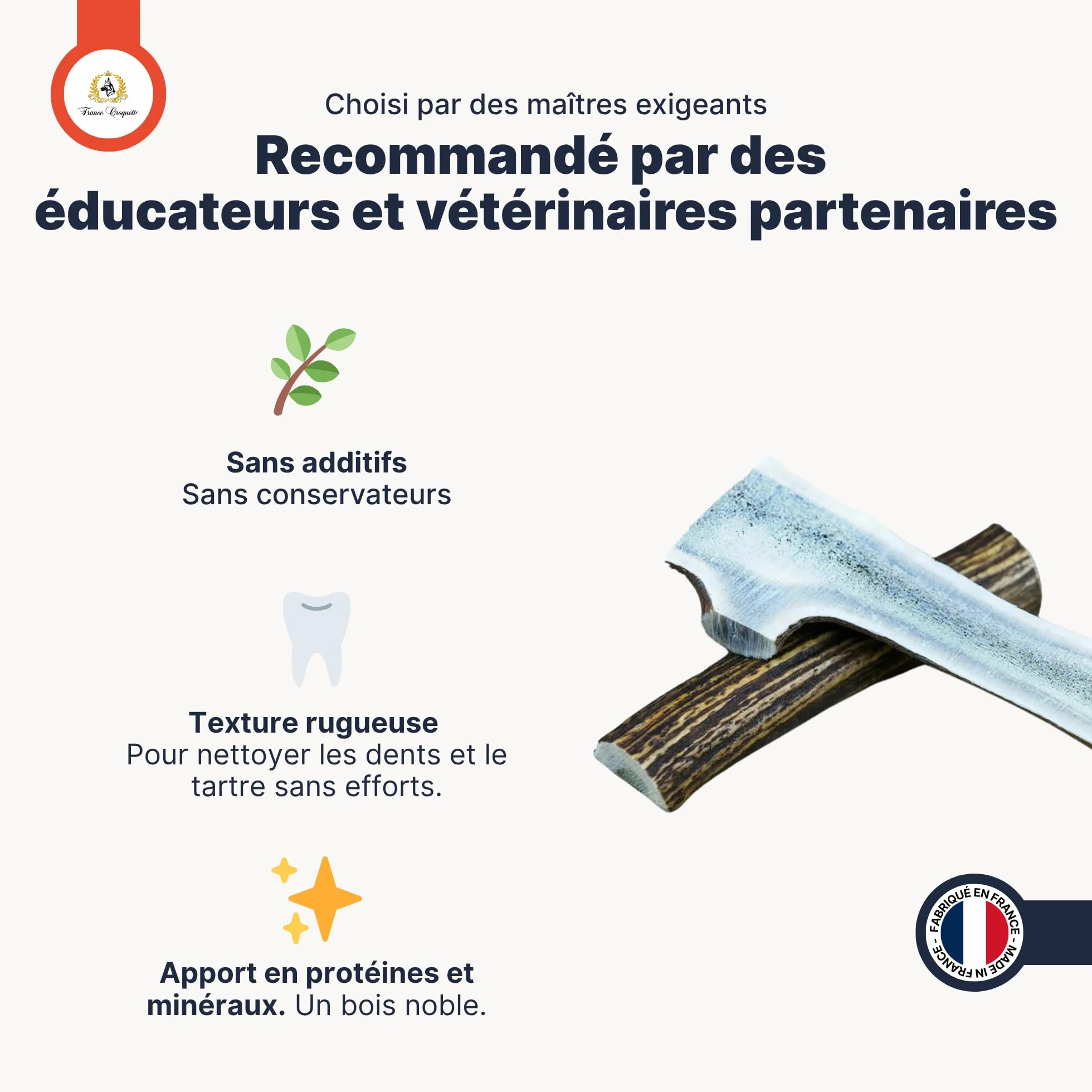 Bois de Cerf Fendu pour Chien, Friandise à Mâcher Naturelle Longue Durée, Soin Dentaire, 100% Bois de Cerf (XL)