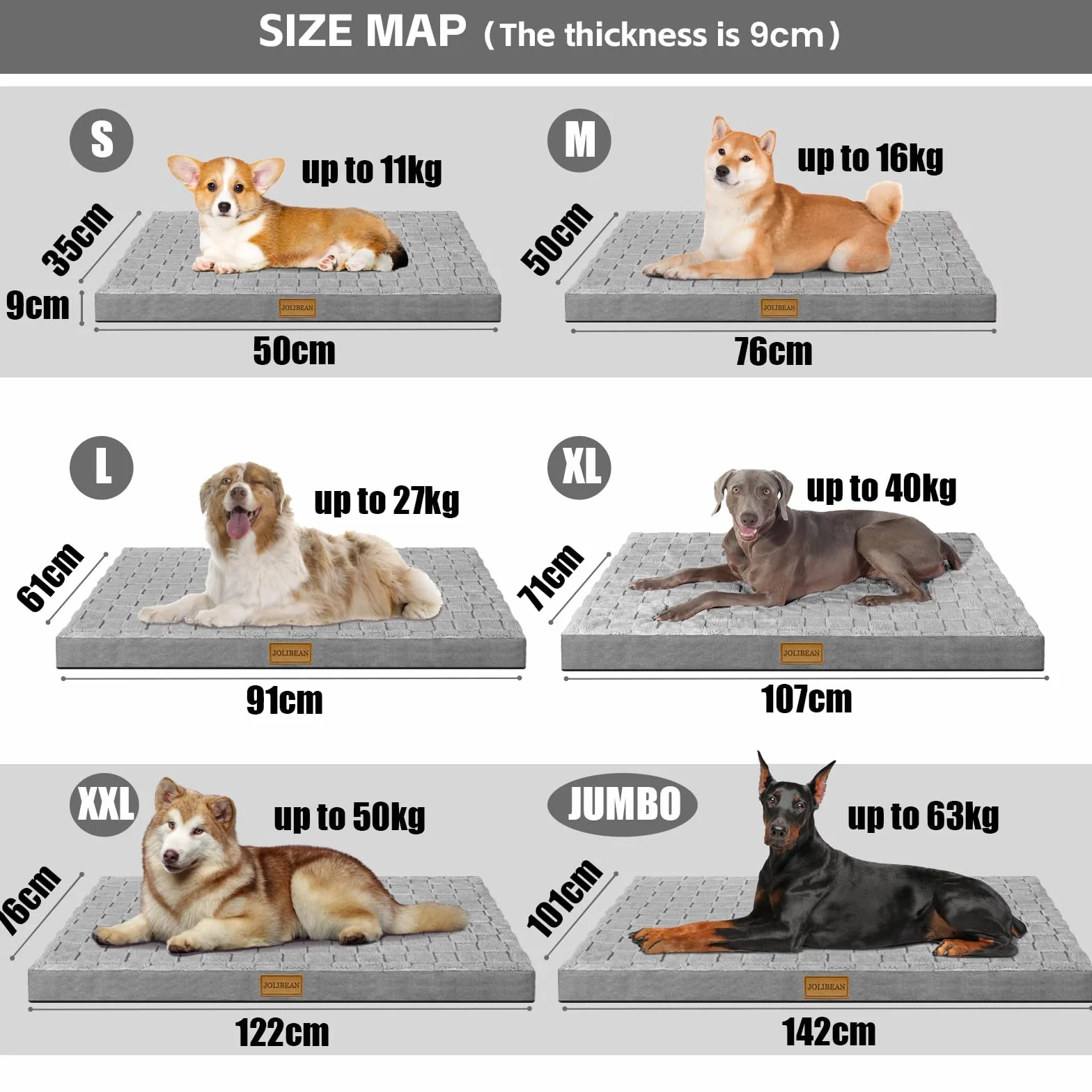Panier Chien Grande Taille Orthopédique, Lit Matelas pour Chien avec Motif Damier, Lavable en Machine, Coussin Déhoussable, houssable Imperméable, Base antidérapante, 91x61cm, Gris