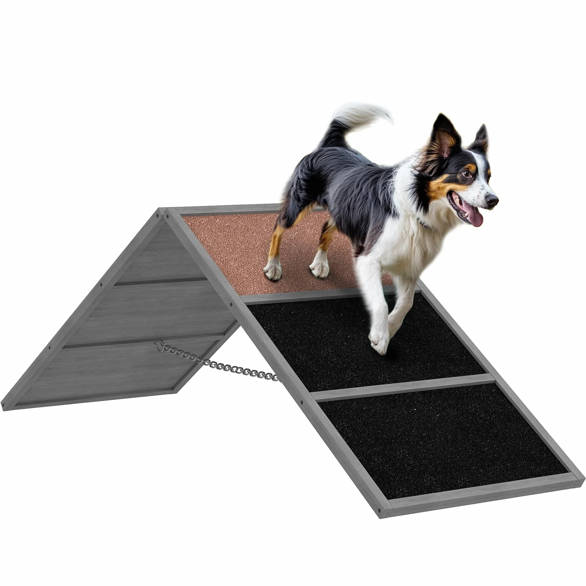PawHut Rampe d'agilité pour Chien avec Surface antidérapante, équipement d'agilité pour Chiens, Cadre en A, adapté à Toutes Races, pour Jardin ou Parc, Gris
