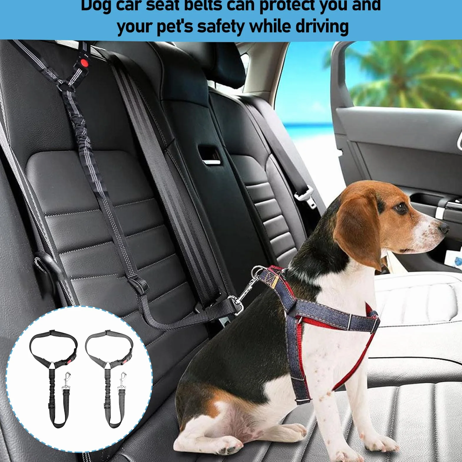 Ceinture Securite Chien Voiture Universelle avec Absorption des Chocs Reglable 28-33 Pouces Noir Gris