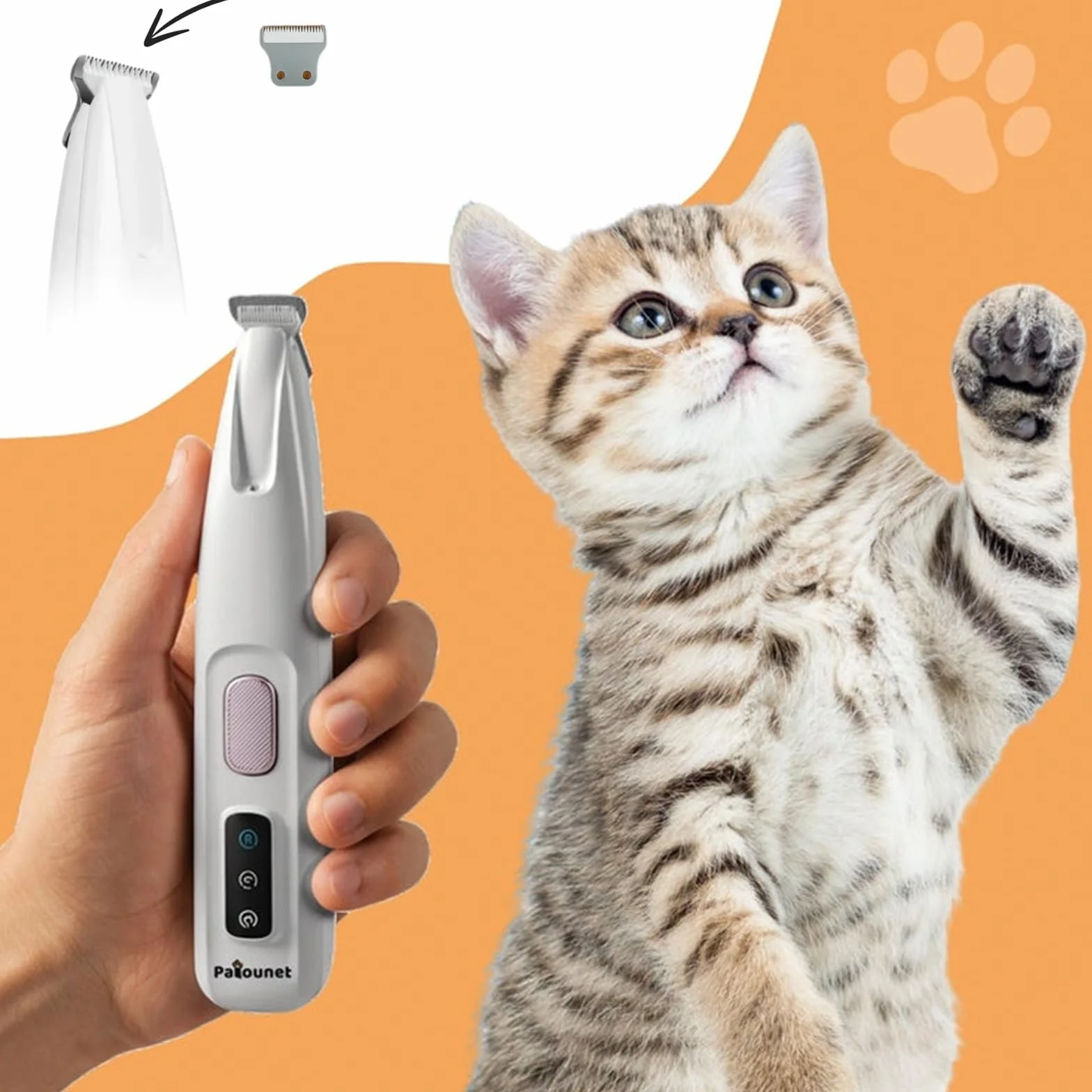 Tondeuse de Précision pour Chat et Chien Silencieuse avec Lames Céramique et Inox, Étanche, USB-C