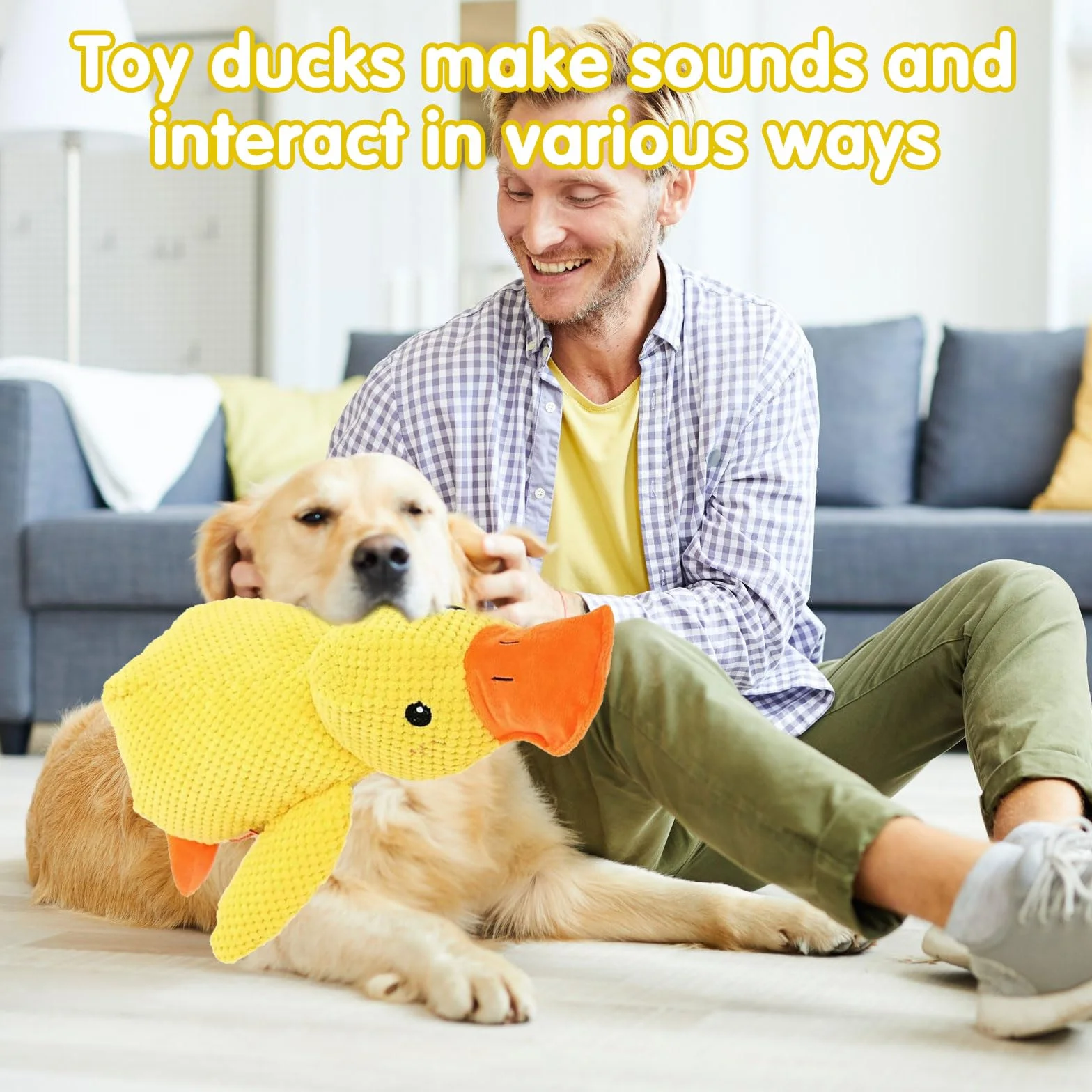 Jouet Canard Anti-Stress pour Chien, Sonore en Peluche, Calmant et Interactif