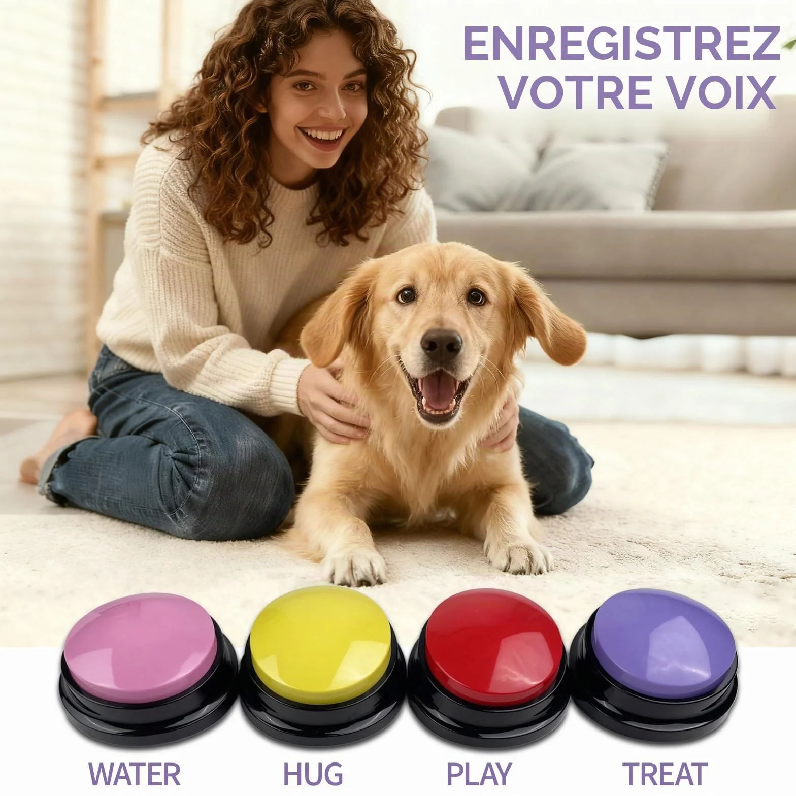 Bouton Parlant D'entraînement, Lot de 4 Buzzer Enregistrable, Boutons de Communication pour Chien avec Enregistrement de 30 Secondes, pour lEntraînement au Animaux Communication Enregistrée