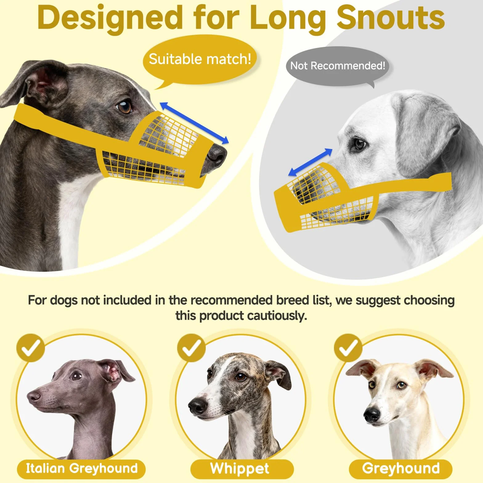 Mayerzon Greyhound – Muselière pour Chien Whippet – Muselière en Maille Souple pour éviter Les morsures excessives et Les mastications – Convient pour Le toilettage, la Promenade et Les visites chez