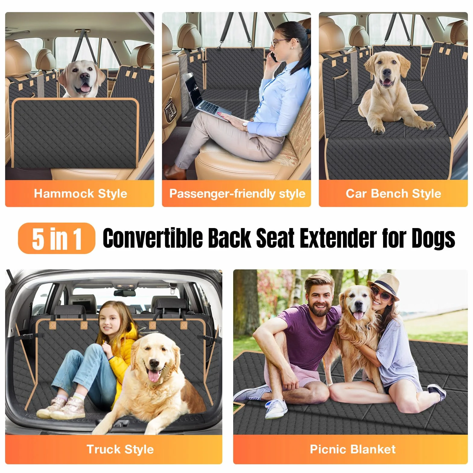 Protection Voiture Chien Siège Arrière 4 Planches Bois Renforcées Housse Auto Résistante Usure Rayures Imperméable L Noir