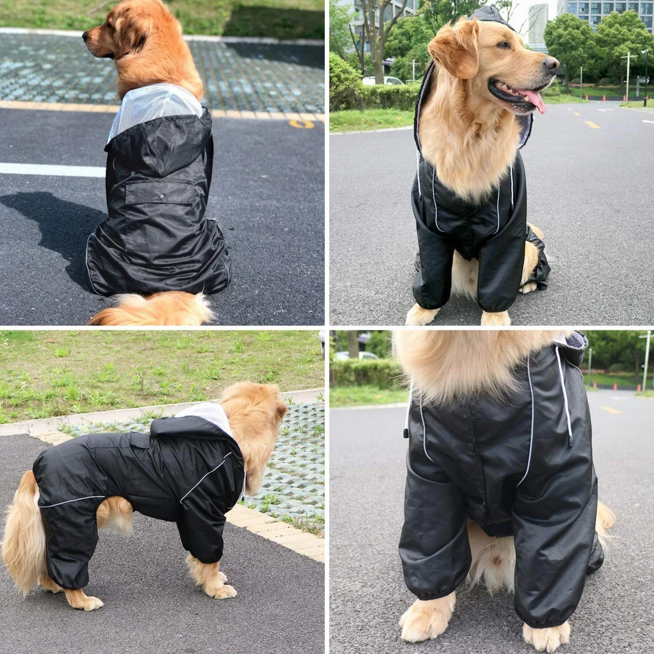 Idepet Imperméable pour Chien avec Capuche et Trou de col,Poncho de Pluie pour Chien Hoodies réfléchissants pour Chiens de Petite Taille et de Grande Taille