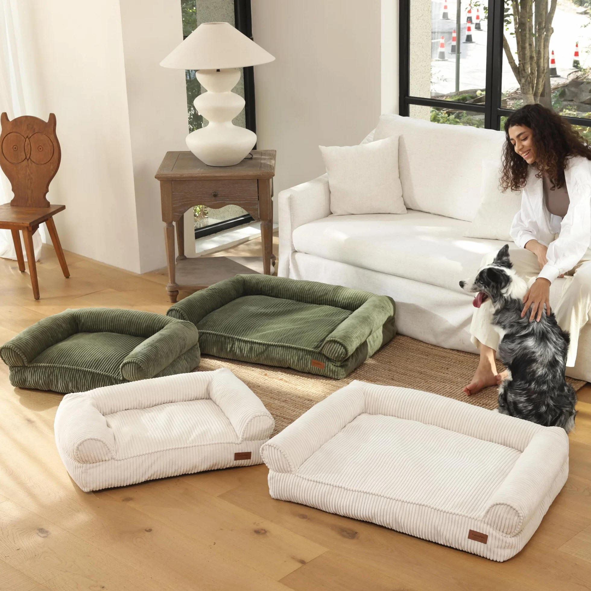 FUKUMARU Coussin Chien Dehoussable Lavable Canapé Antidérapant 72 x 52 x 22 cm Vert